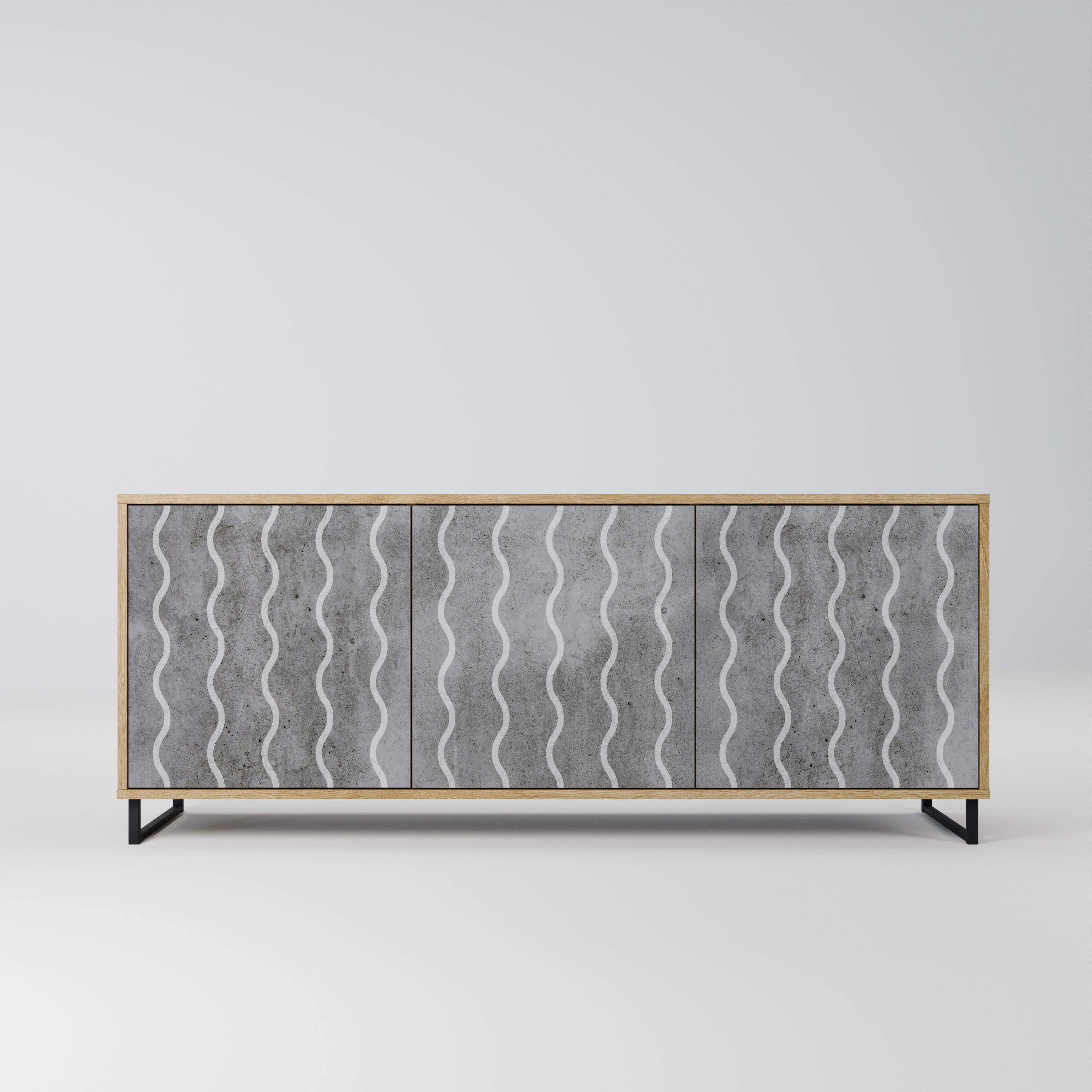 WAVES OF CONCRETE 3-türiges Sideboard in Eichenoptik