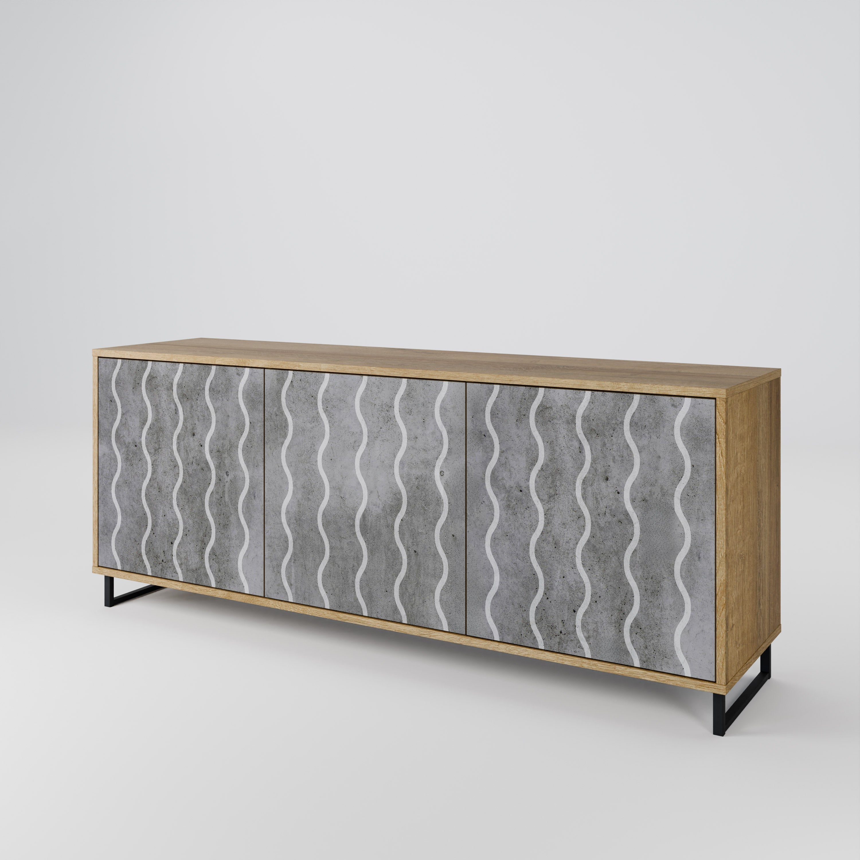 WAVES OF CONCRETE 3-türiges Sideboard in Eichenoptik