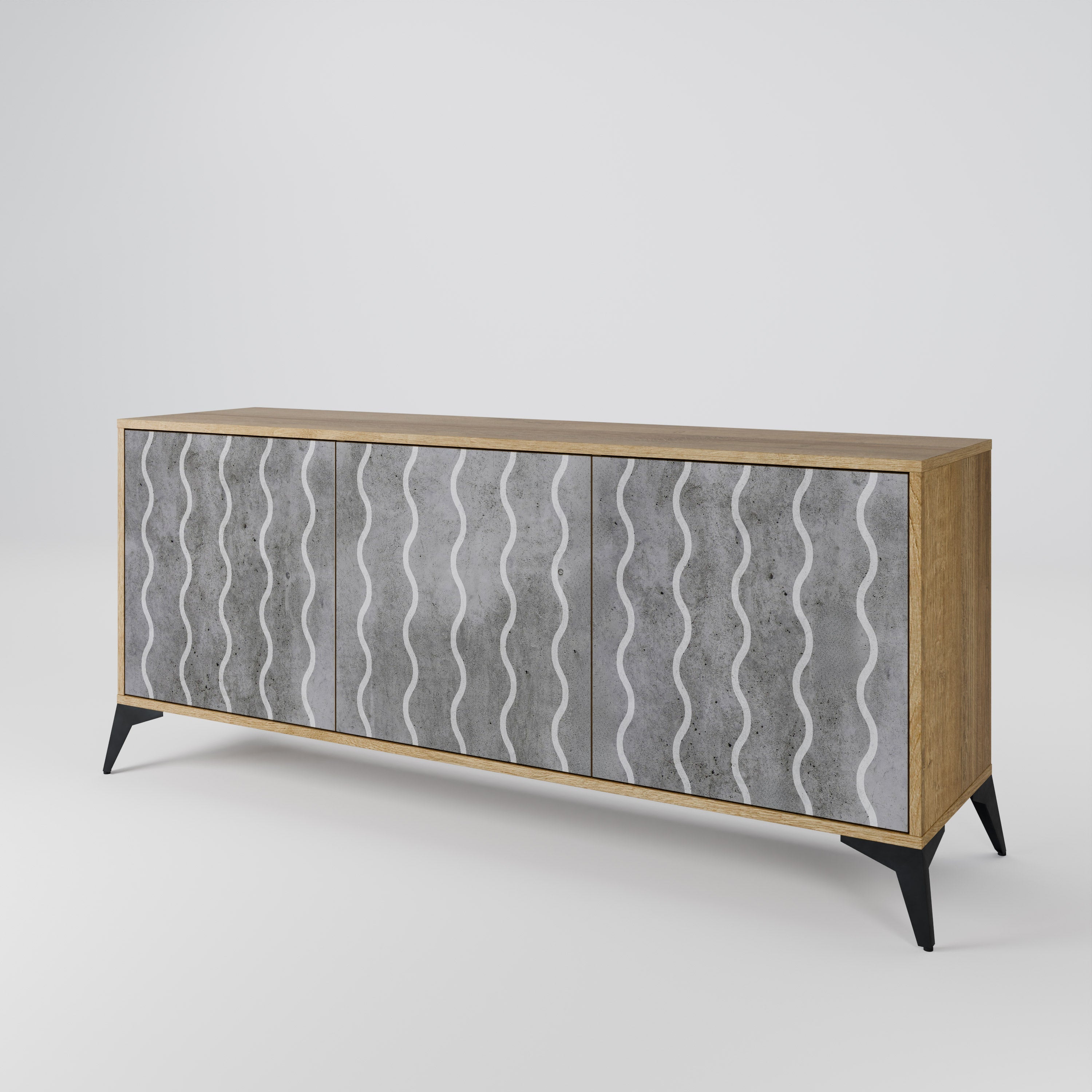 WAVES OF CONCRETE 3-türiges Sideboard in Eichenoptik