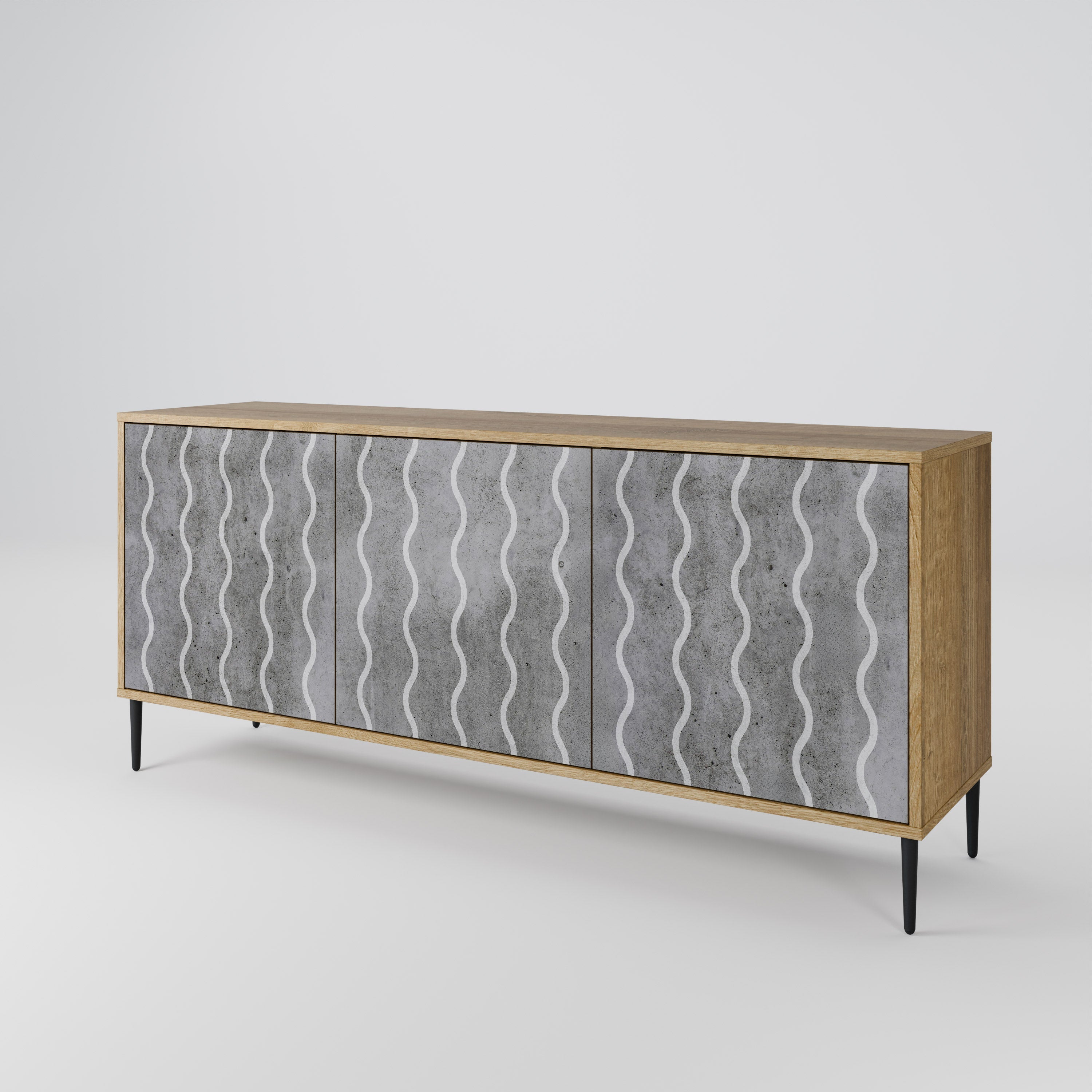WAVES OF CONCRETE 3-türiges Sideboard in Eichenoptik