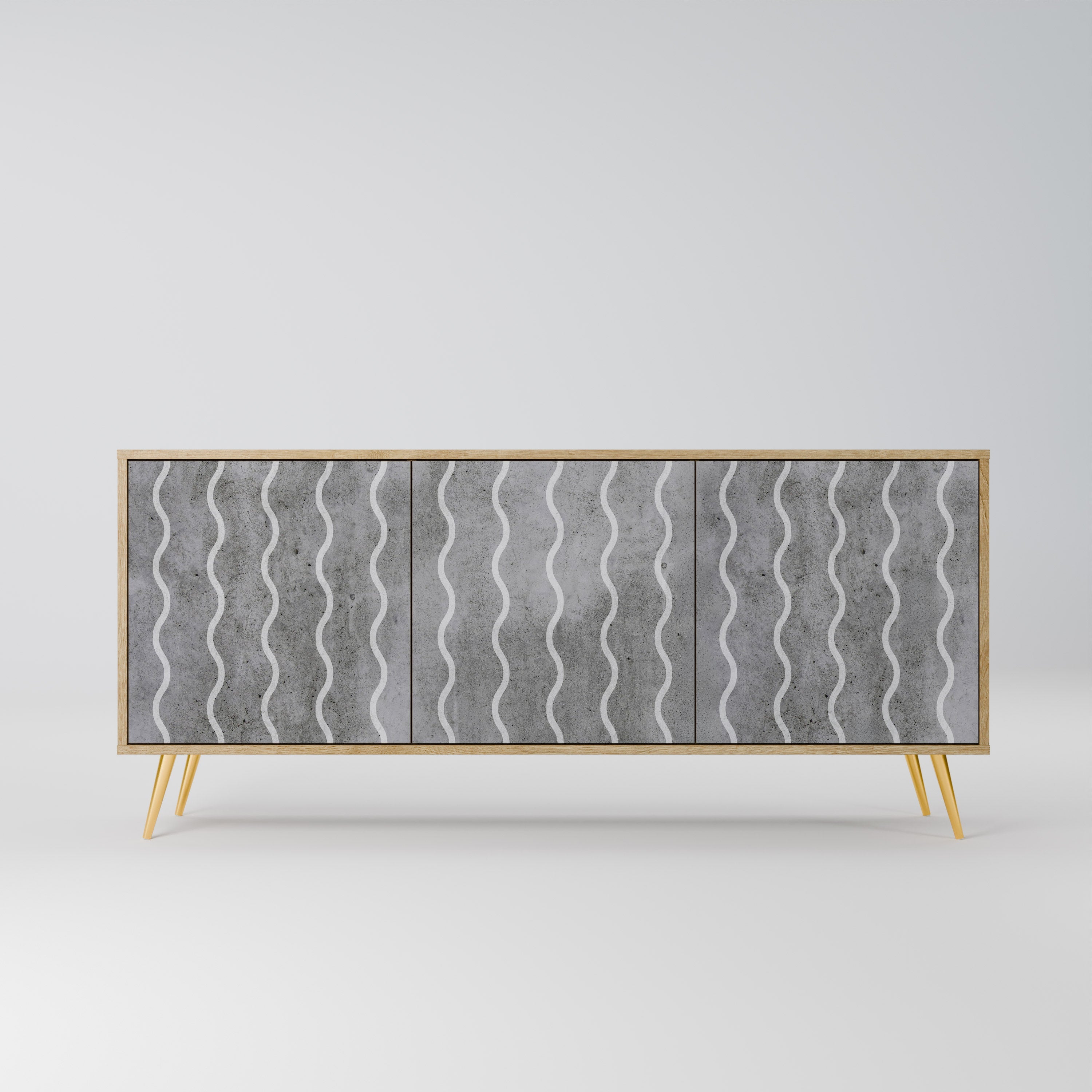 WAVES OF CONCRETE 3-türiges Sideboard in Eichenoptik