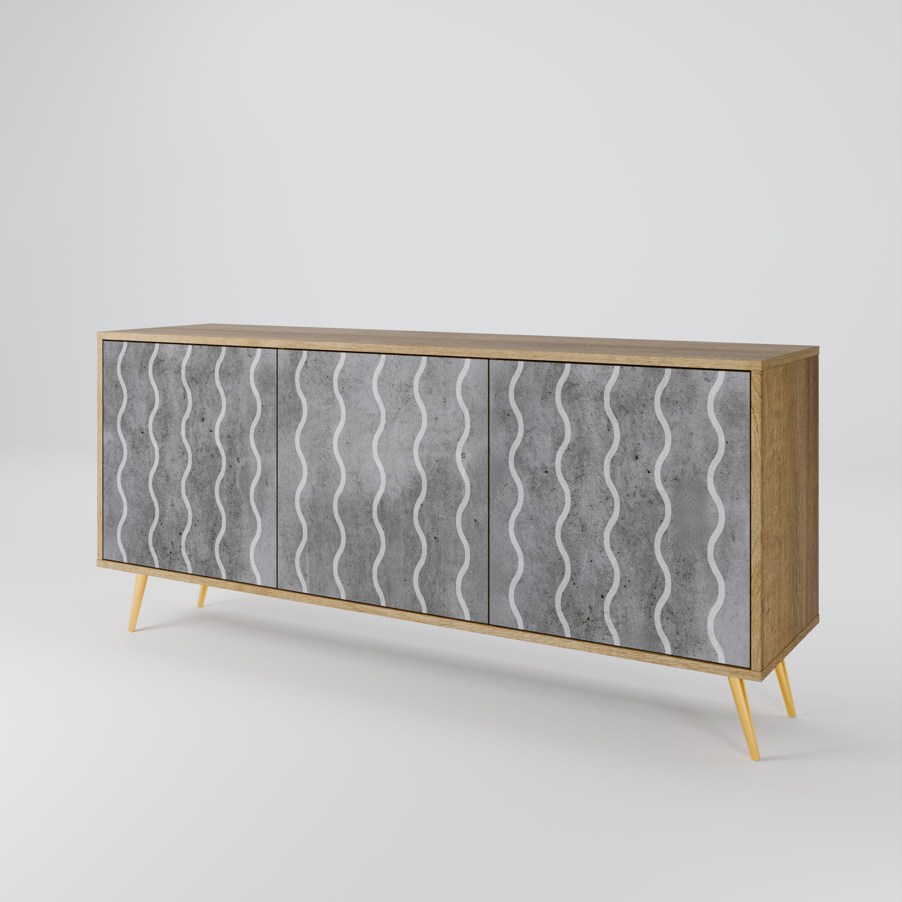 WAVES OF CONCRETE 3-türiges Sideboard in Eichenoptik