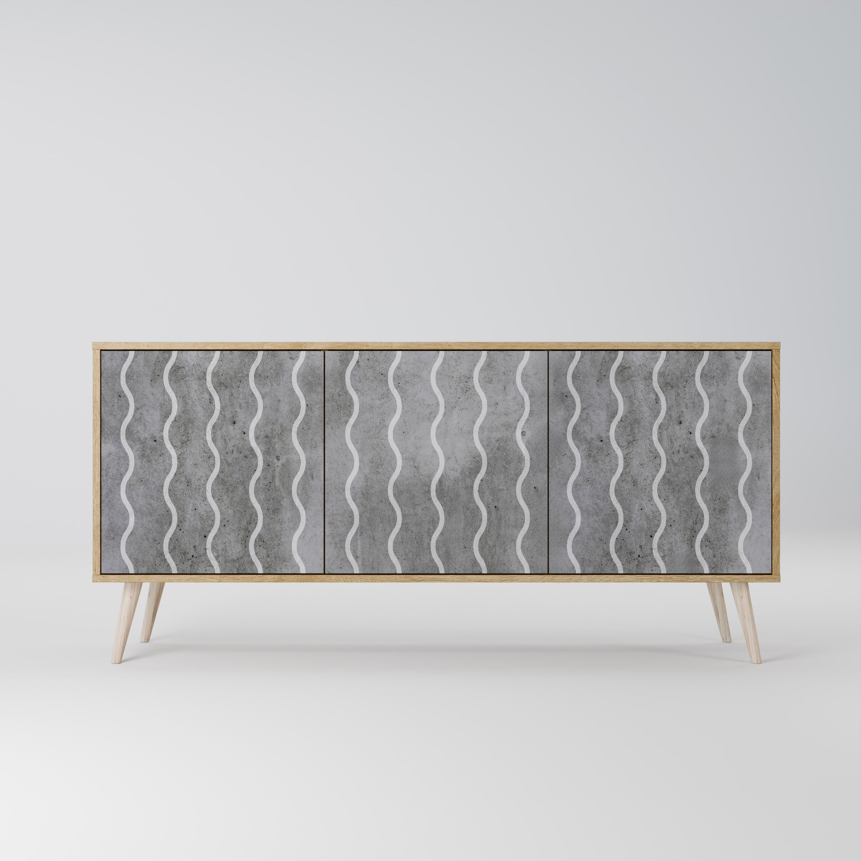 WAVES OF CONCRETE 3-türiges Sideboard in Eichenoptik