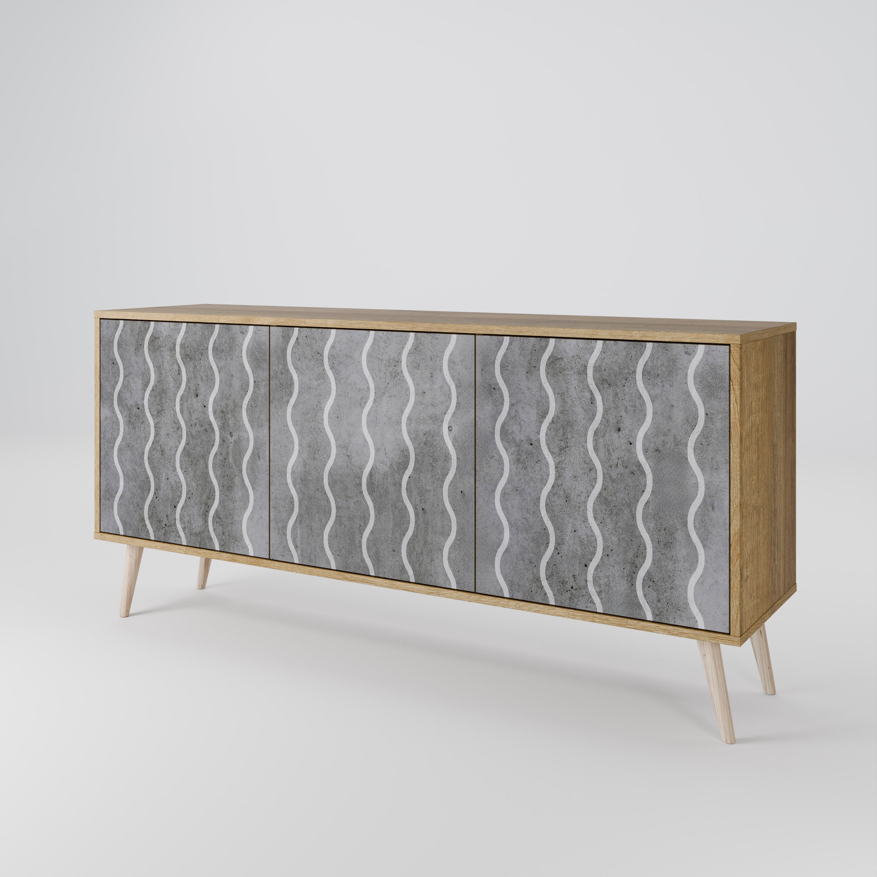 WAVES OF CONCRETE 3-türiges Sideboard in Eichenoptik