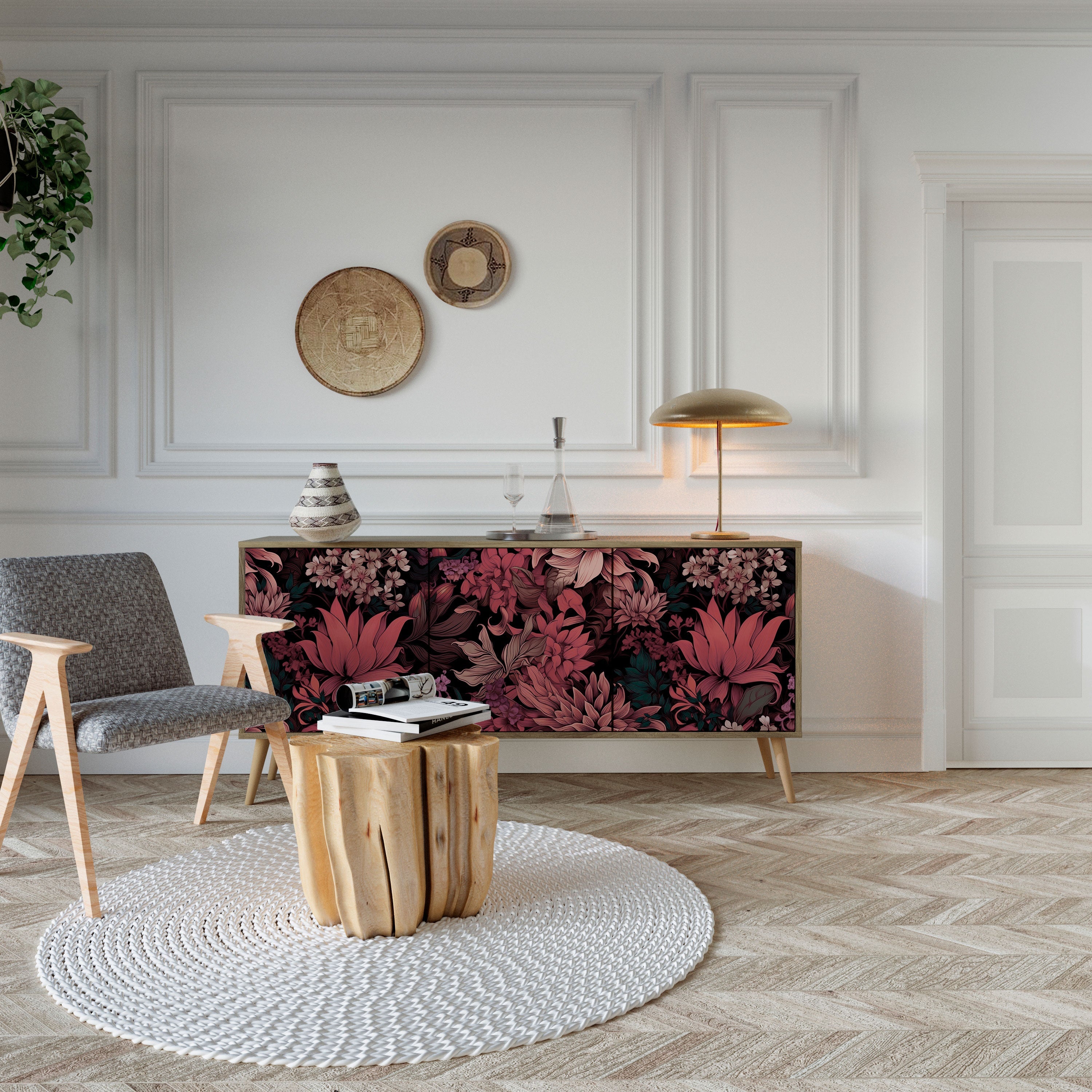 FLORAL WHISPER 3-türiges Sideboard in Eichenoptik