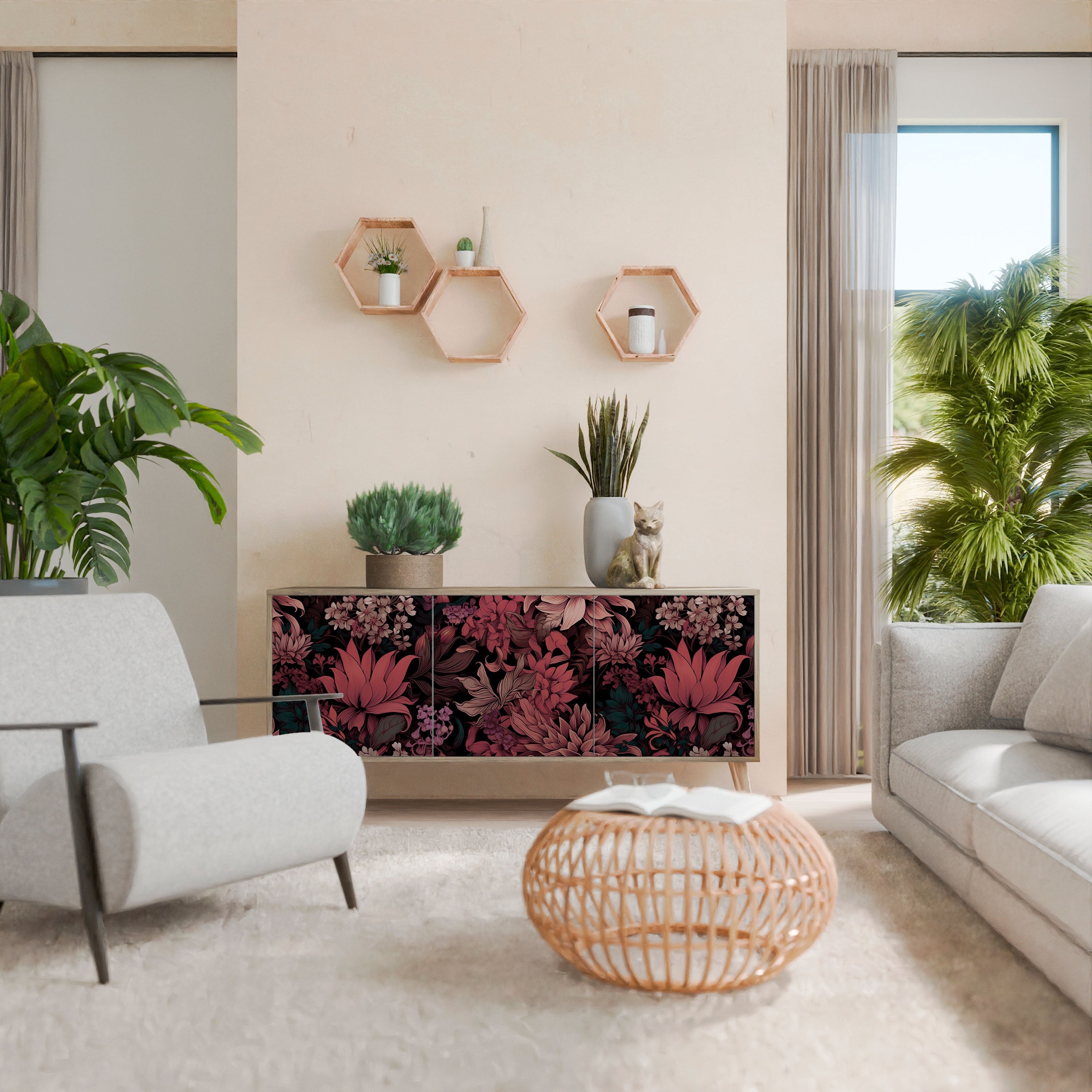 FLORAL WHISPER 3-türiges Sideboard in Eichenoptik