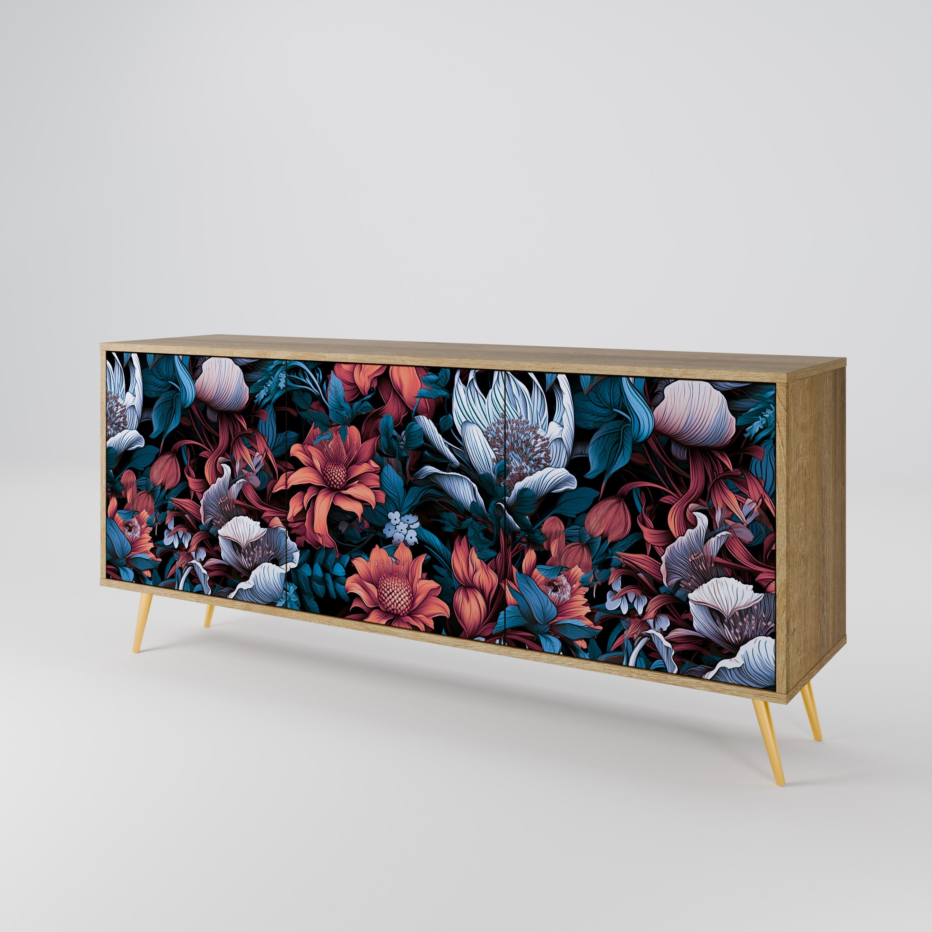 Ethereal Blossoms 3-türiges Sideboard in Eichenoptik