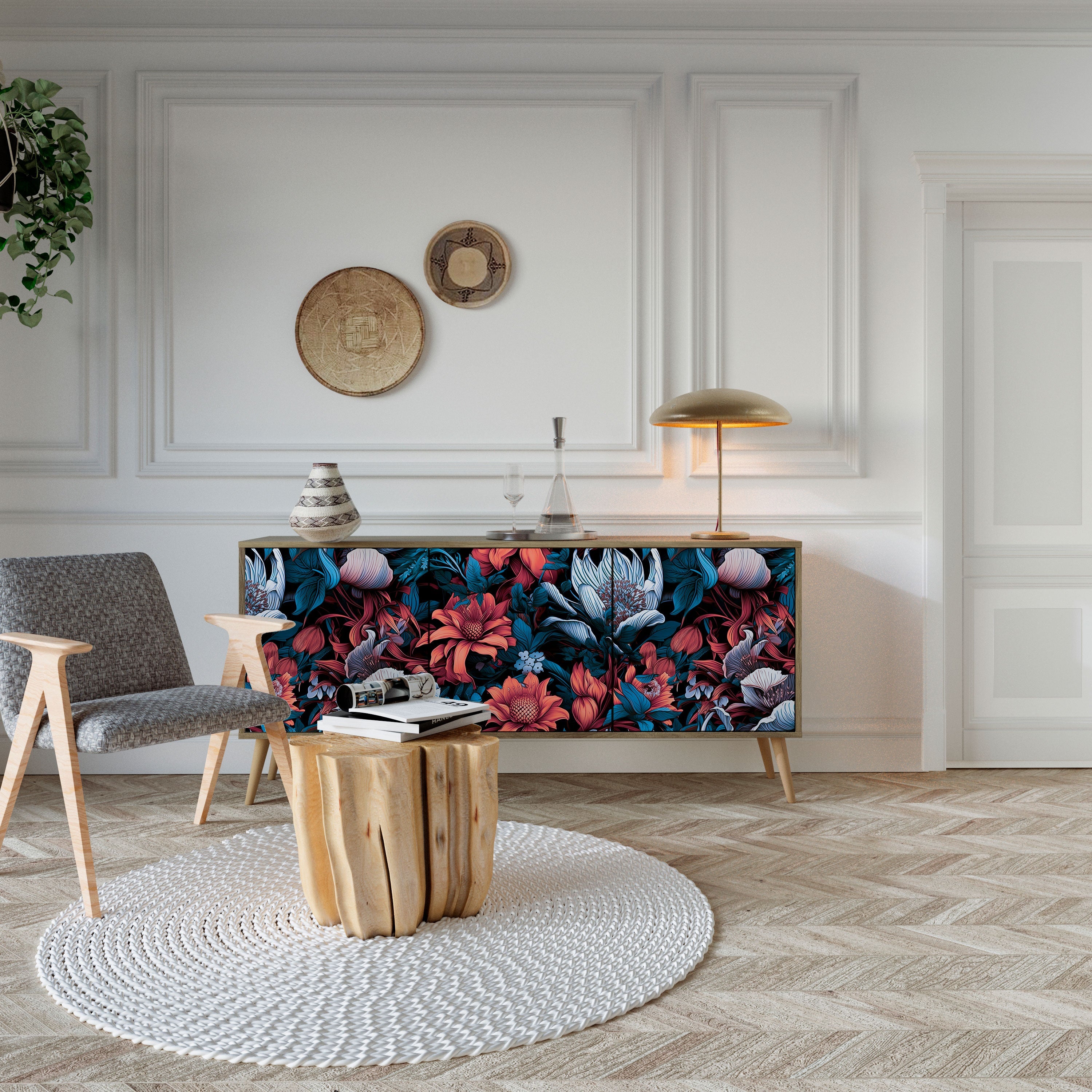 Ethereal Blossoms 3-türiges Sideboard in Eichenoptik