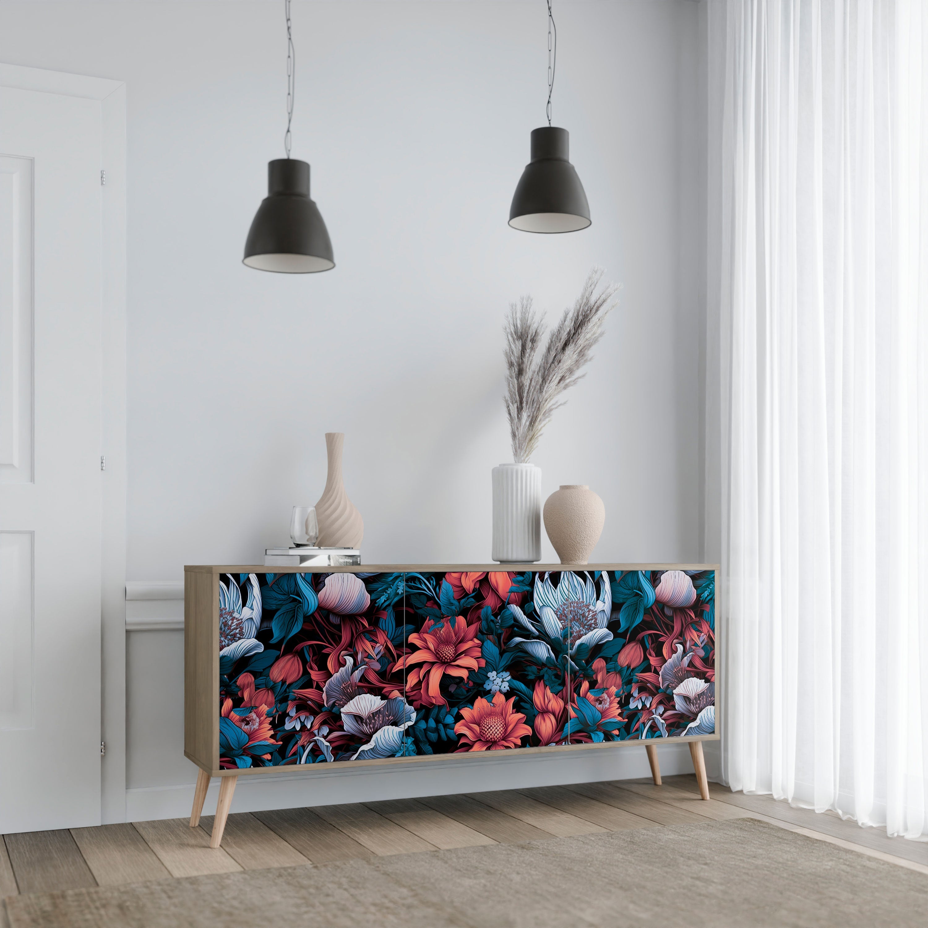 Ethereal Blossoms 3-türiges Sideboard in Eichenoptik