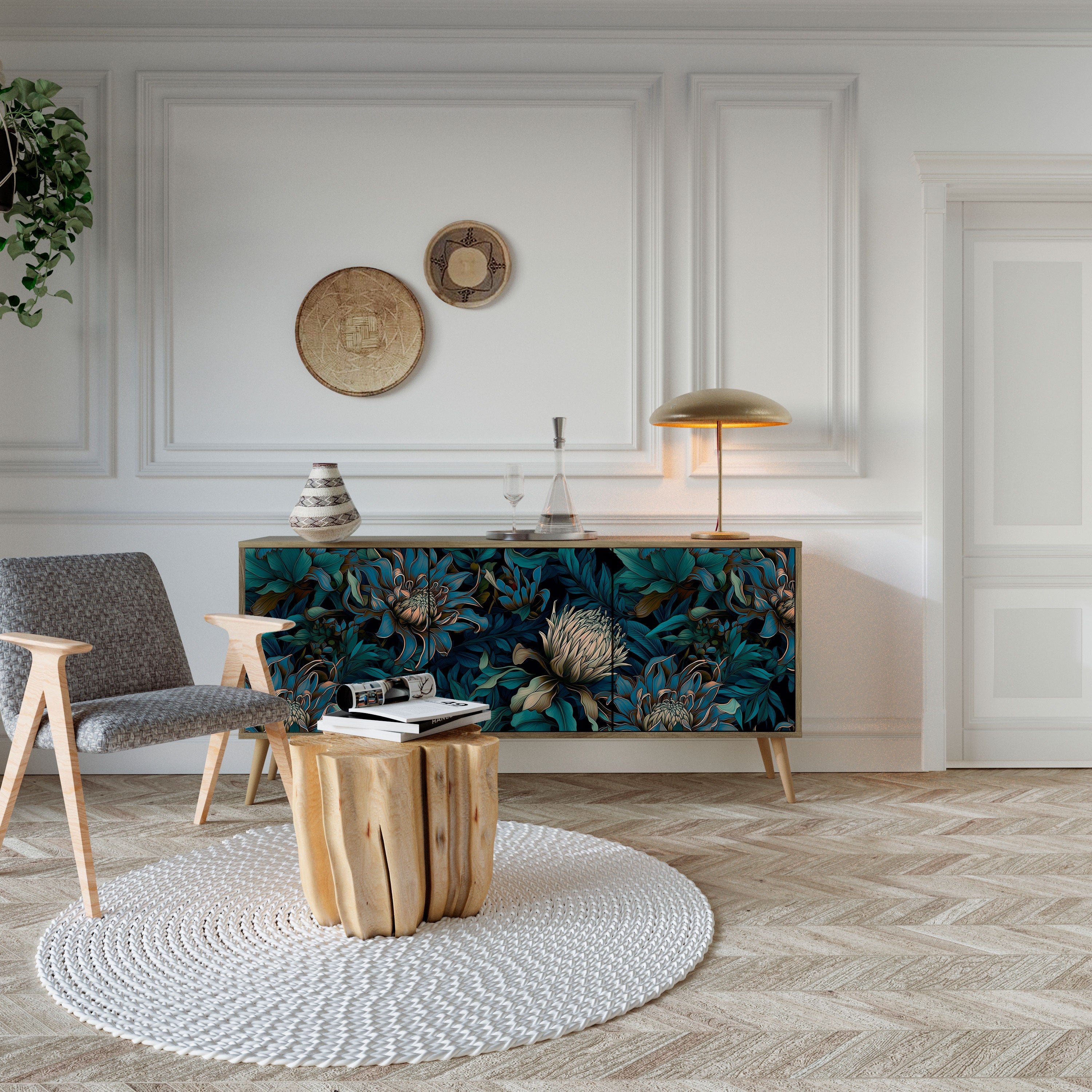 TWILIGHT BLOOM 3-türiges Sideboard in Eichenoptik