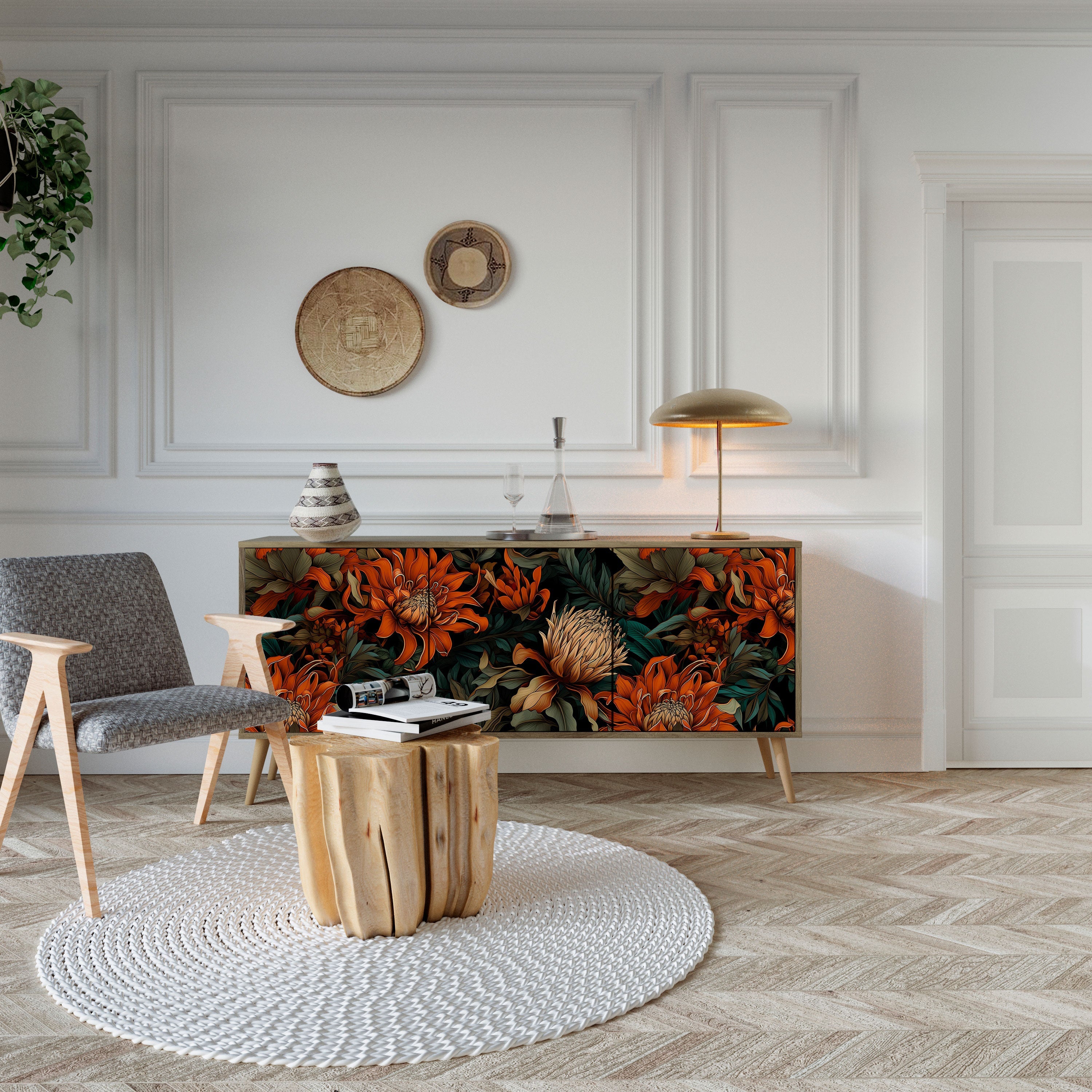 DAWN BLOOM 3-türiges Sideboard in Eichenoptik