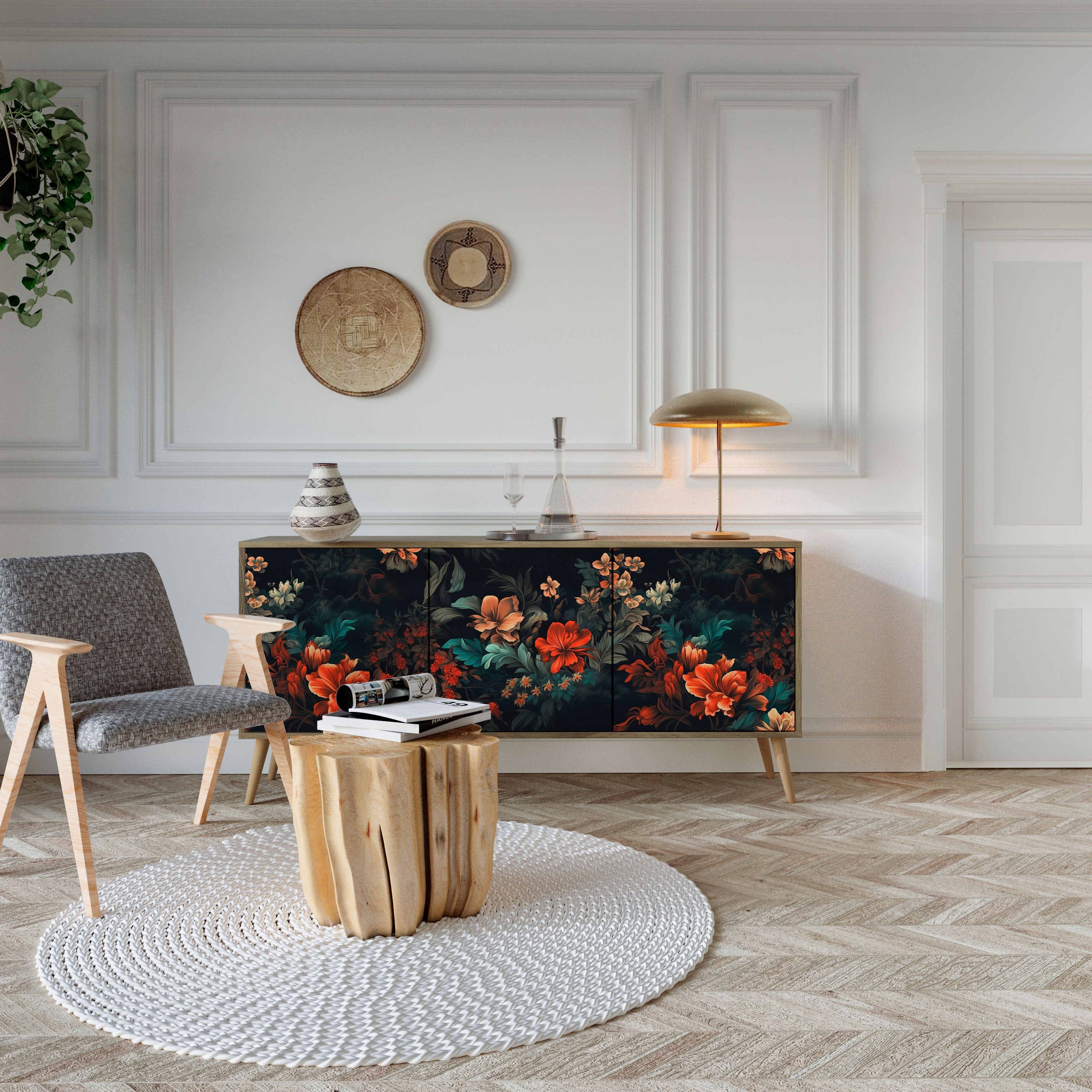 IMAGINARY BLOSSOM Sideboard mit 3 Türen in Eichenoptik