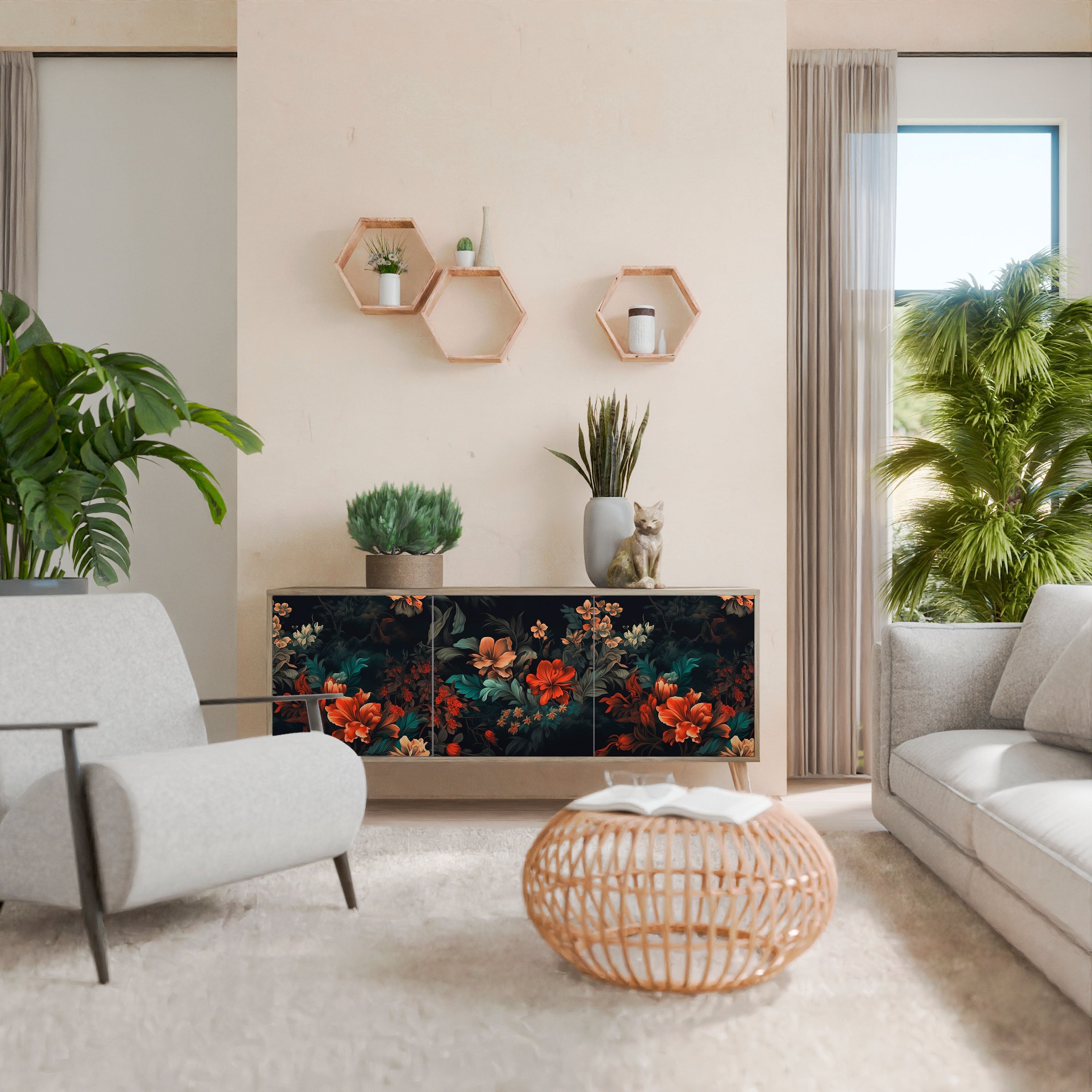 IMAGINARY BLOSSOM Sideboard mit 3 Türen in Eichenoptik