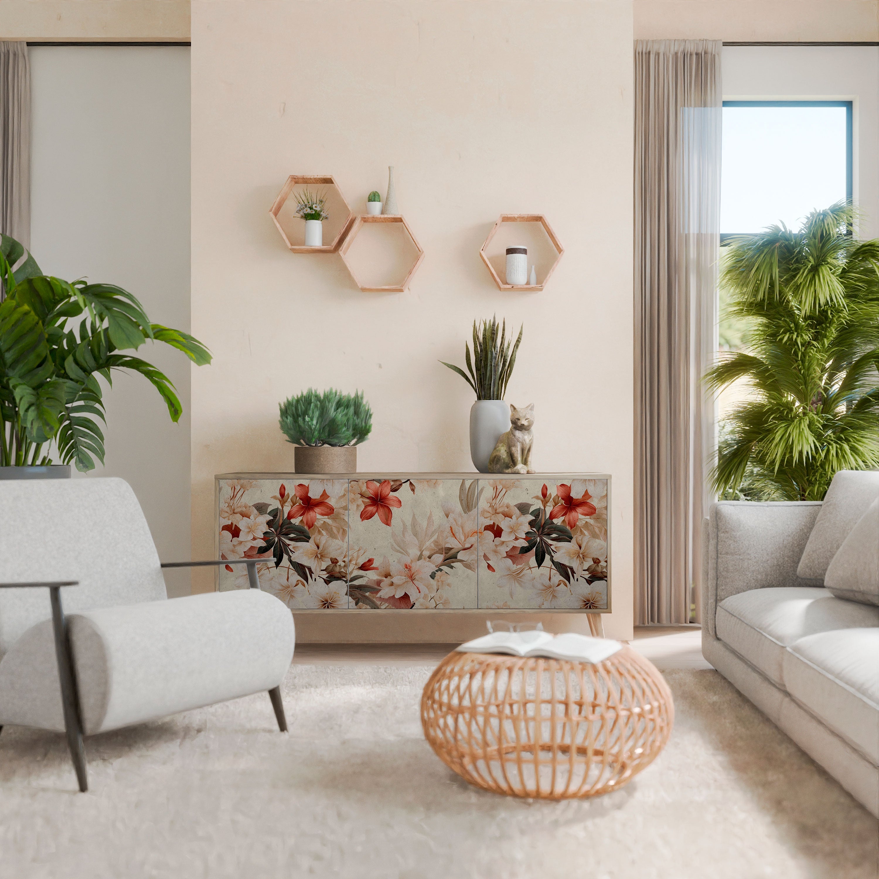 PETAL HARMONY 3-türiges Sideboard in Eichenoptik