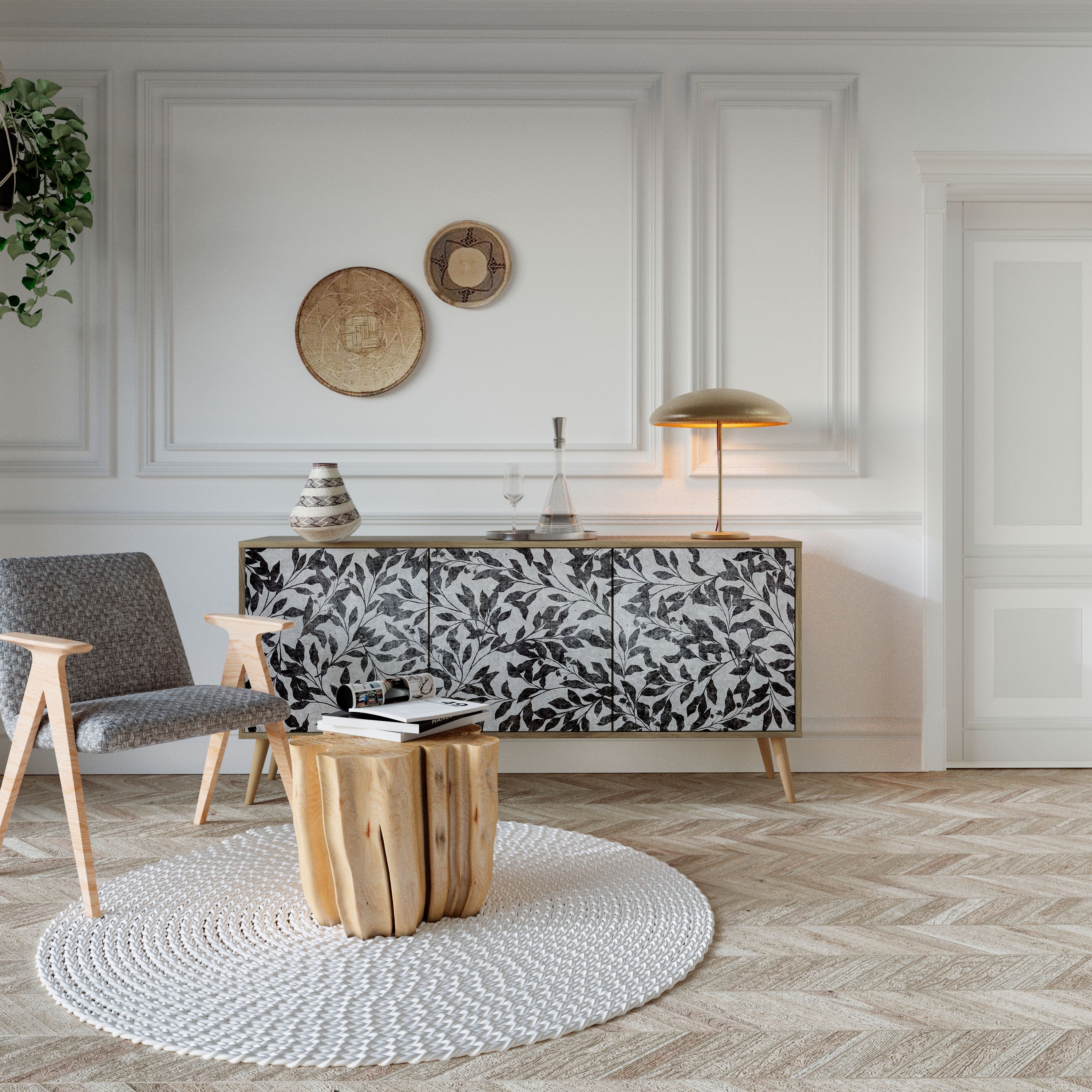 CHARCOAL SPROUT 3-türiges Sideboard in Eichenoptik