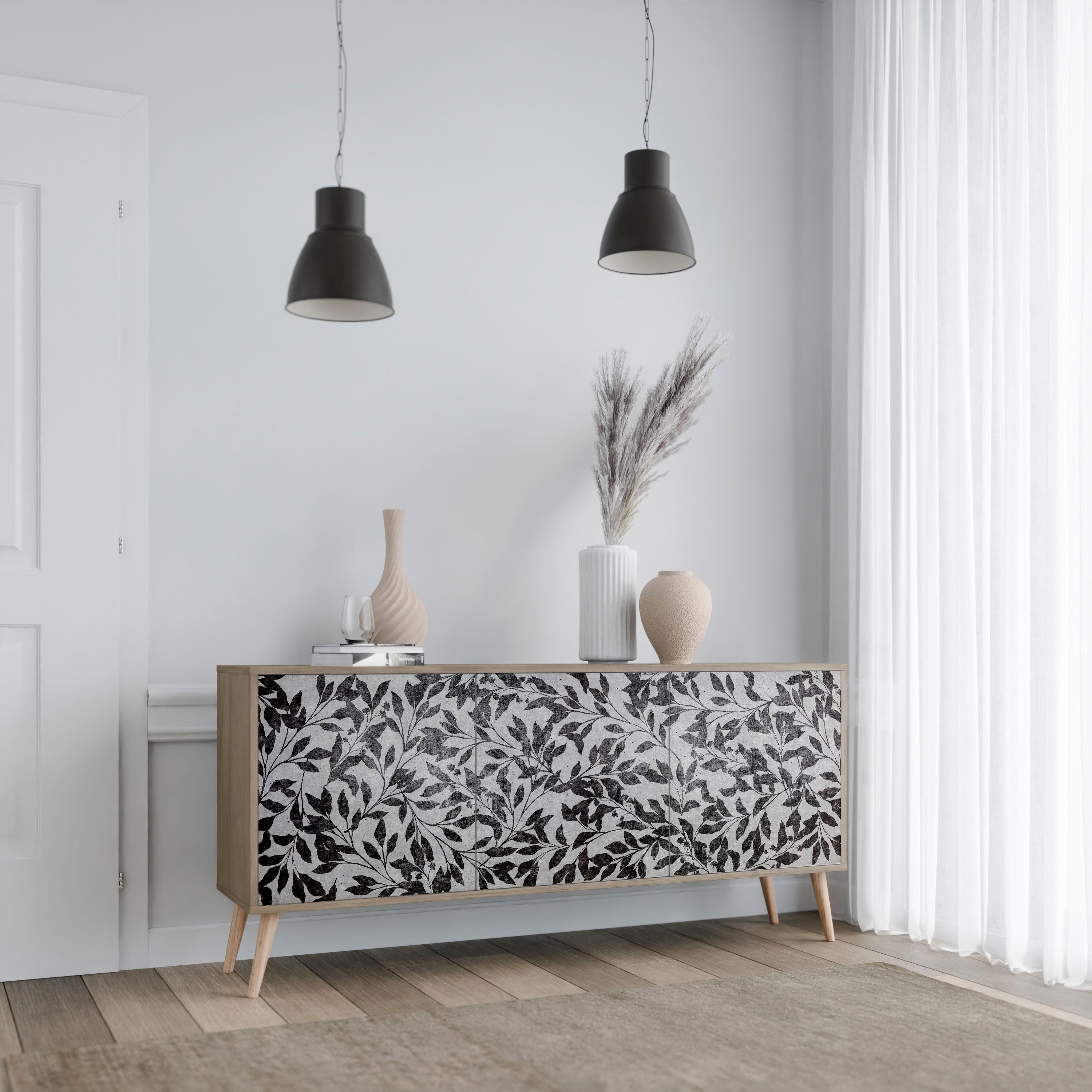 CHARCOAL SPROUT 3-türiges Sideboard in Eichenoptik