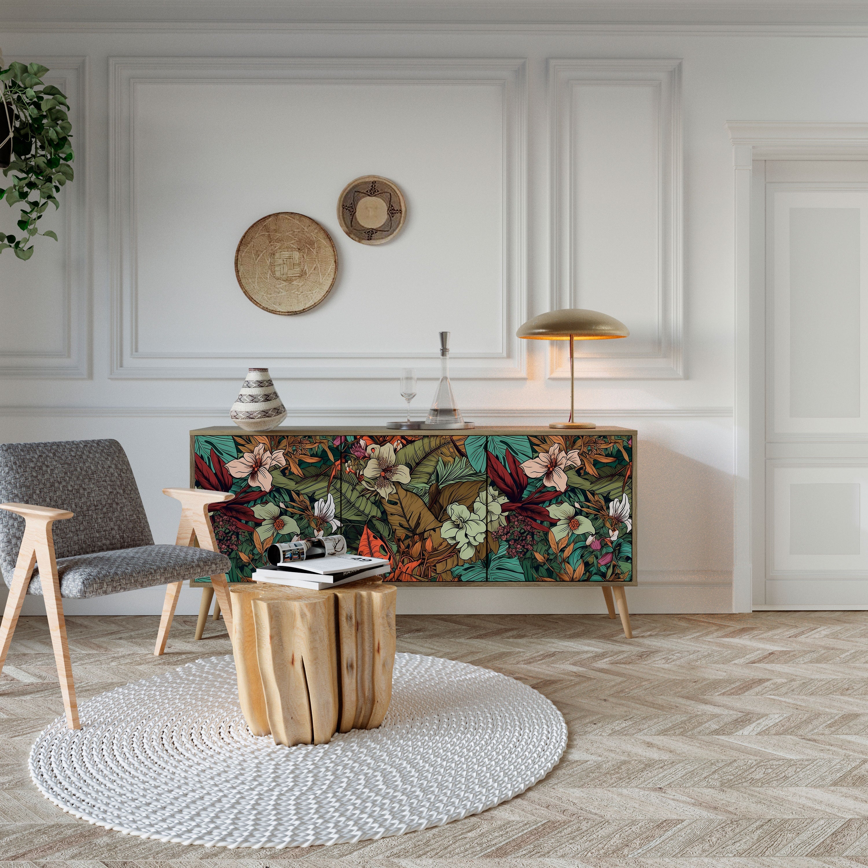 BOTANICAL EMERGENCE 3-türiges Sideboard in Eichenoptik