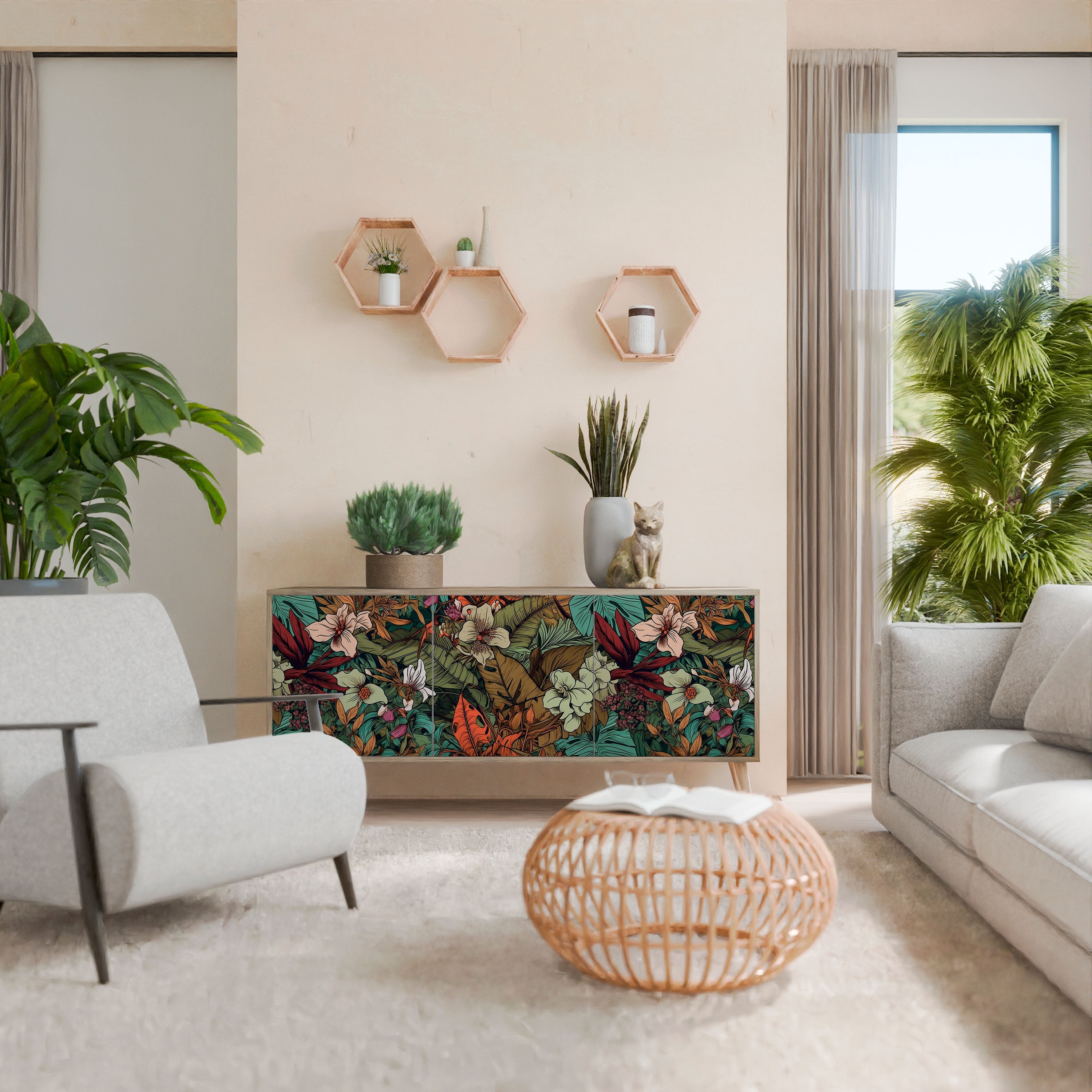 BOTANICAL EMERGENCE 3-türiges Sideboard in Eichenoptik