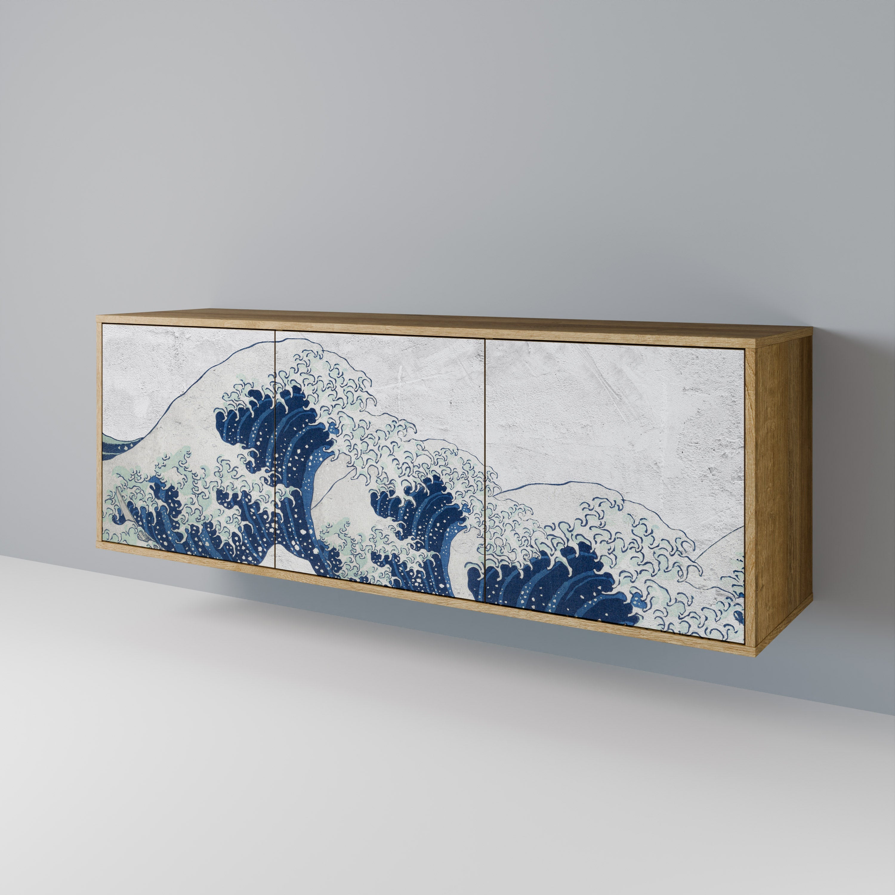 DIE GROSSE WELLE VON KANAGAWA 3-türiges Sideboard in Eichenoptik
