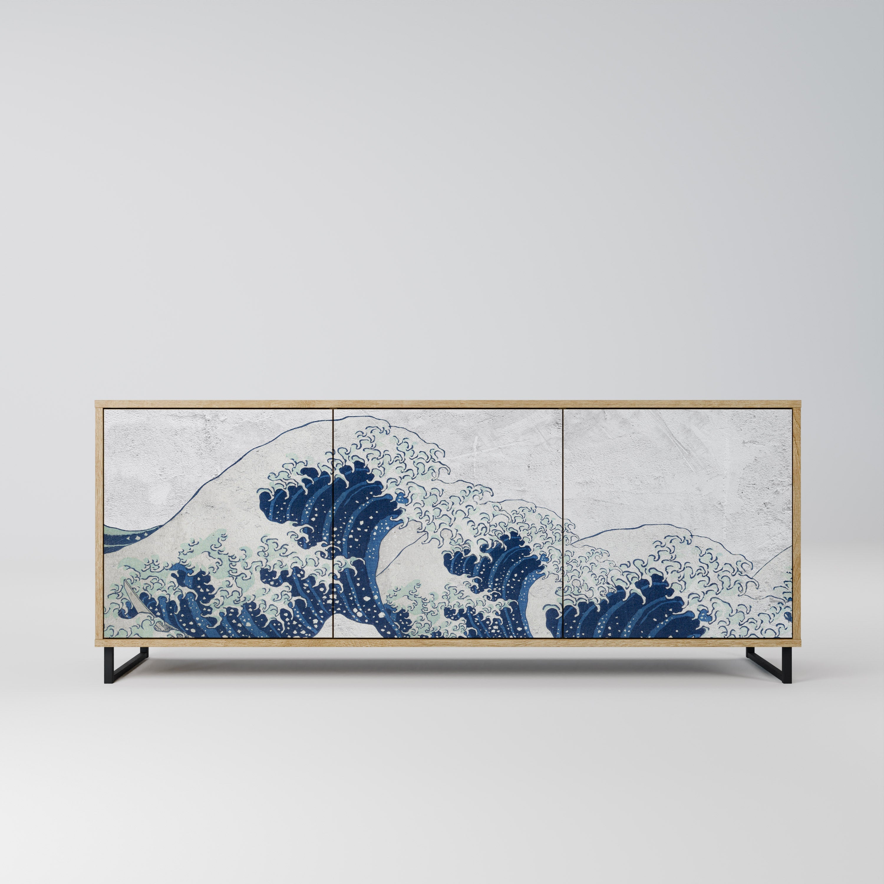DIE GROSSE WELLE VON KANAGAWA 3-türiges Sideboard in Eichenoptik