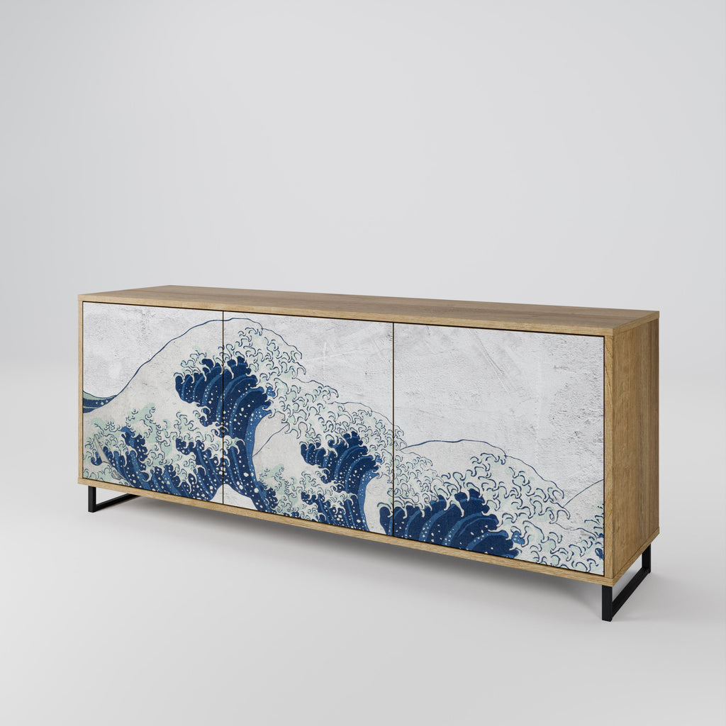 DIE GROSSE WELLE VON KANAGAWA 3-türiges Sideboard in Eichenoptik