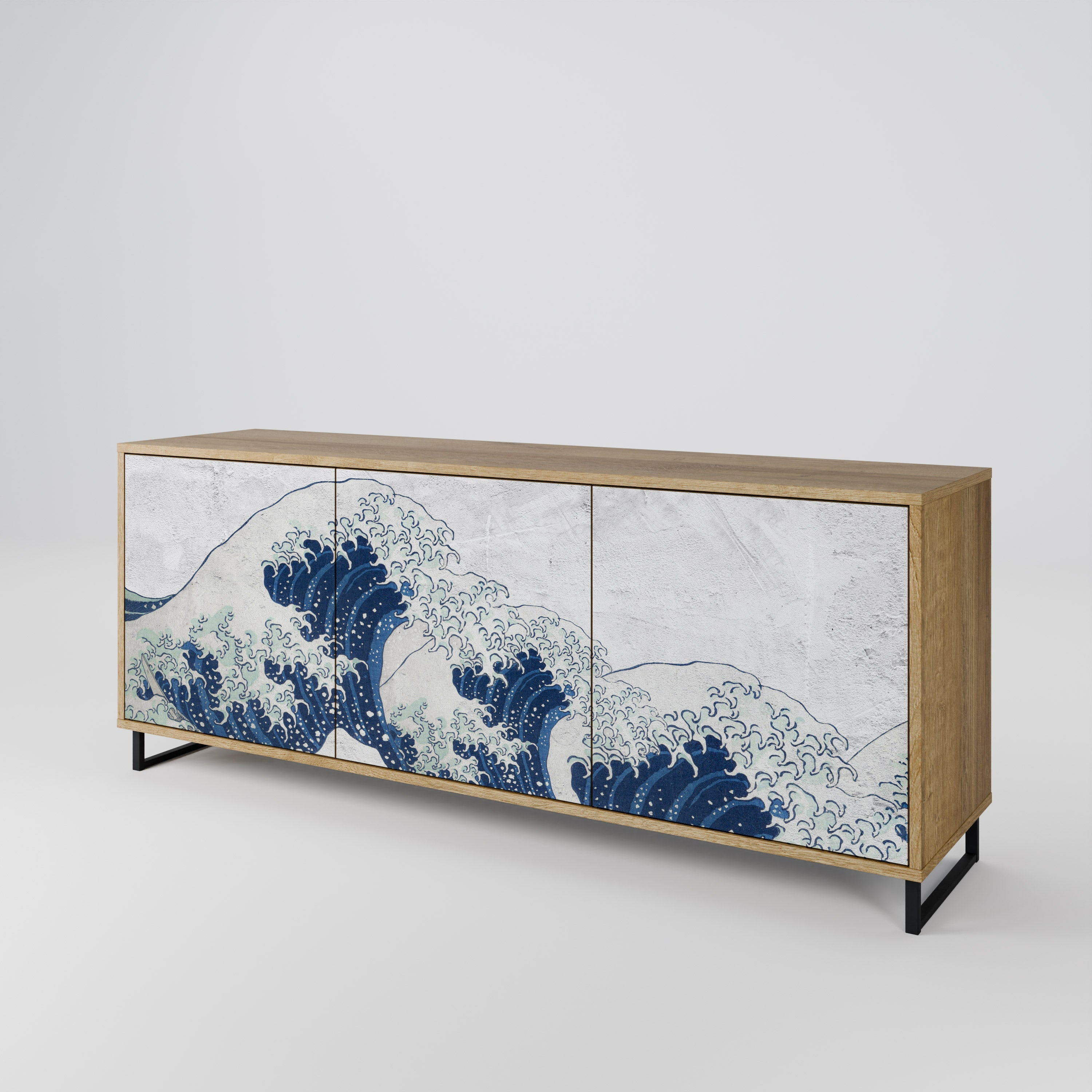 DIE GROSSE WELLE VON KANAGAWA 3-türiges Sideboard in Eichenoptik