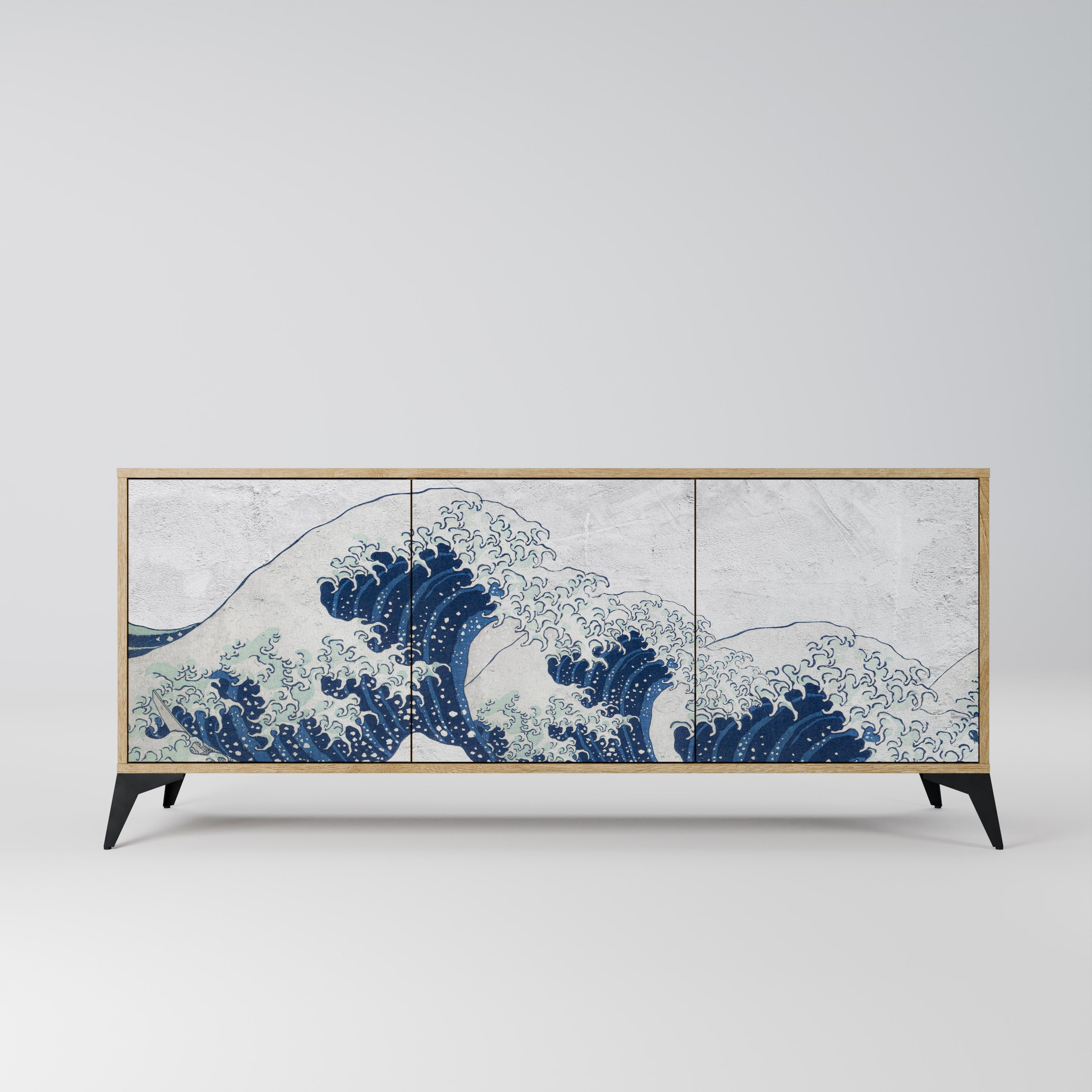 DIE GROSSE WELLE VON KANAGAWA 3-türiges Sideboard in Eichenoptik