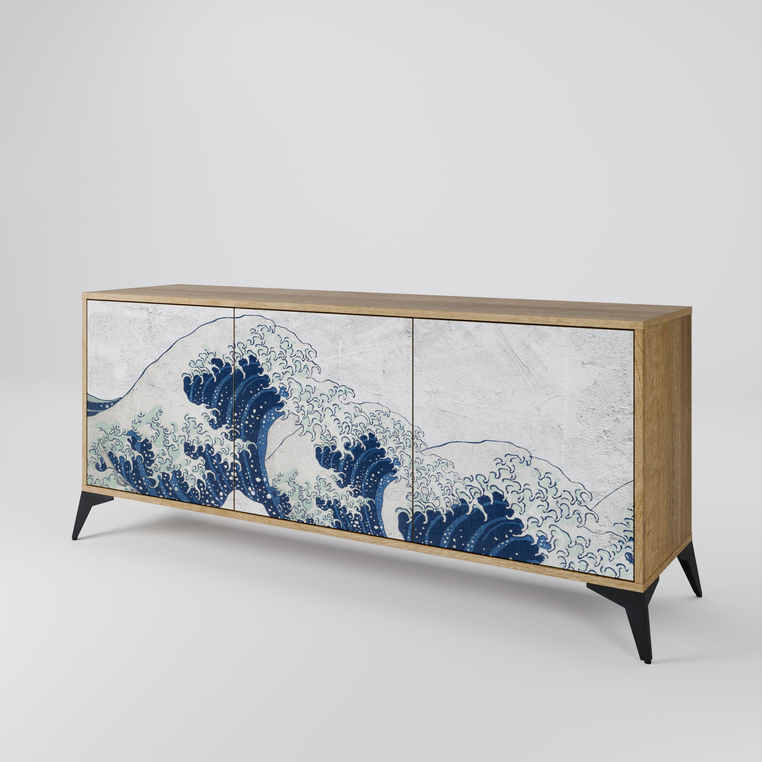 DIE GROSSE WELLE VON KANAGAWA 3-türiges Sideboard in Eichenoptik
