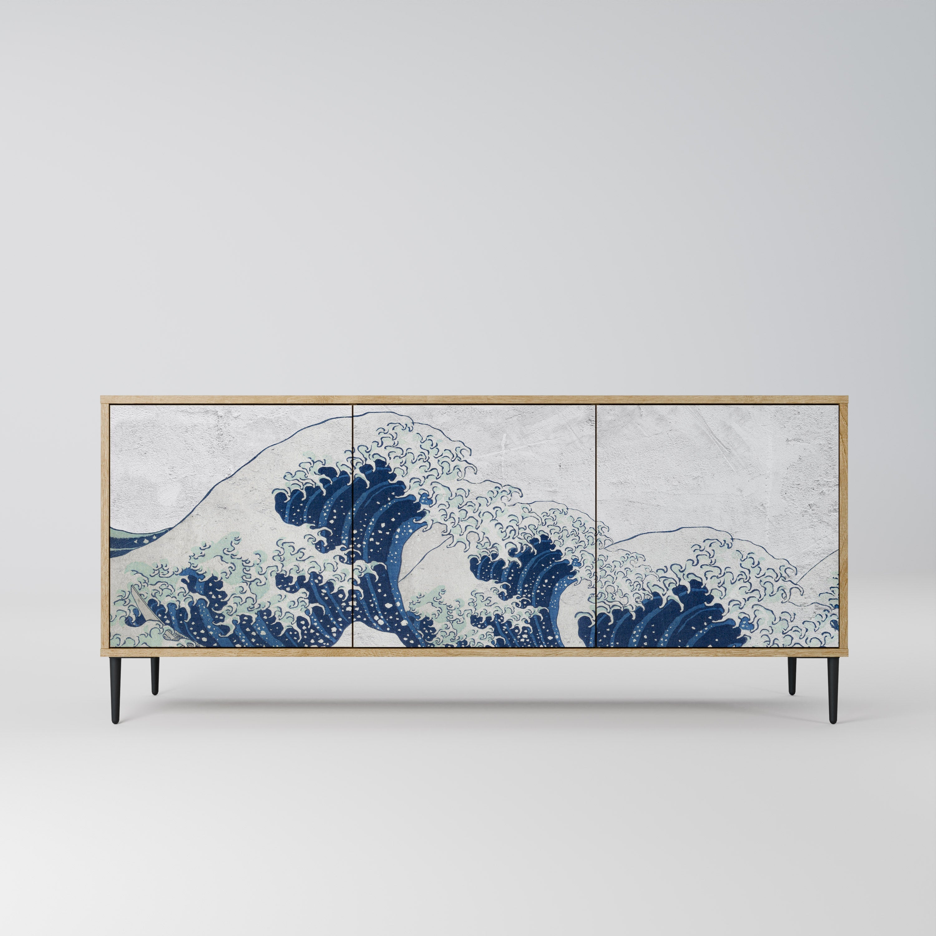 DIE GROSSE WELLE VON KANAGAWA 3-türiges Sideboard in Eichenoptik