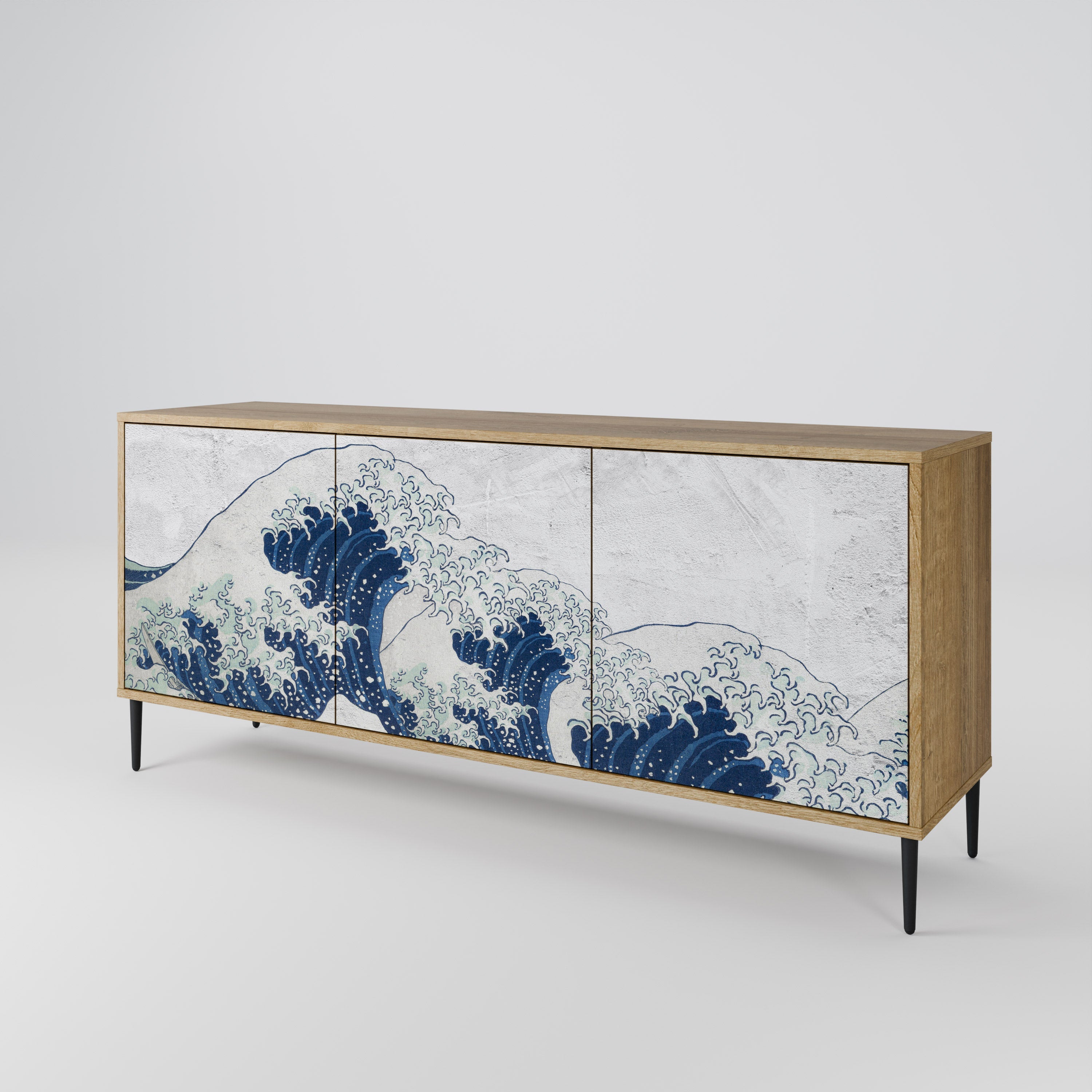 DIE GROSSE WELLE VON KANAGAWA 3-türiges Sideboard in Eichenoptik