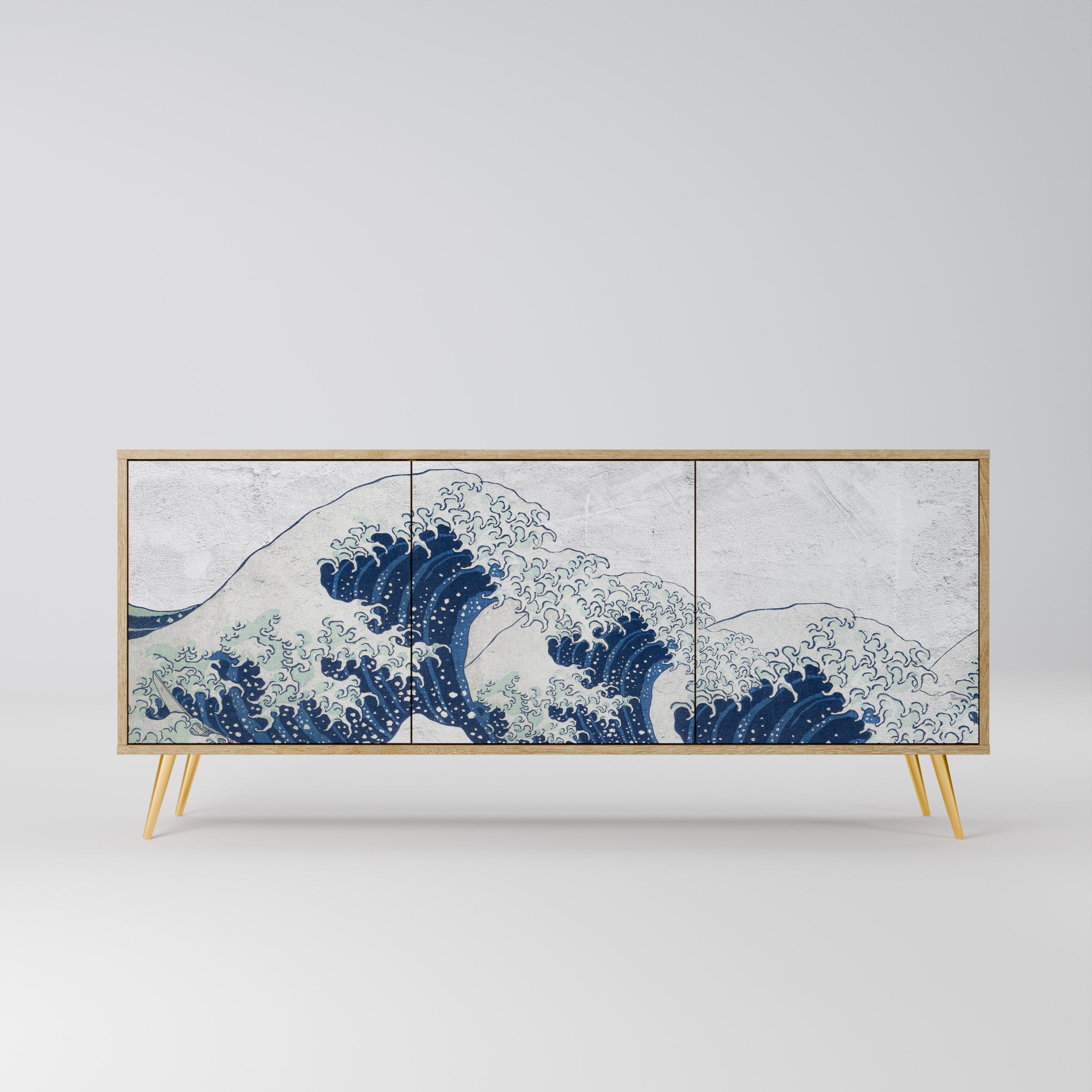 DIE GROSSE WELLE VON KANAGAWA 3-türiges Sideboard in Eichenoptik