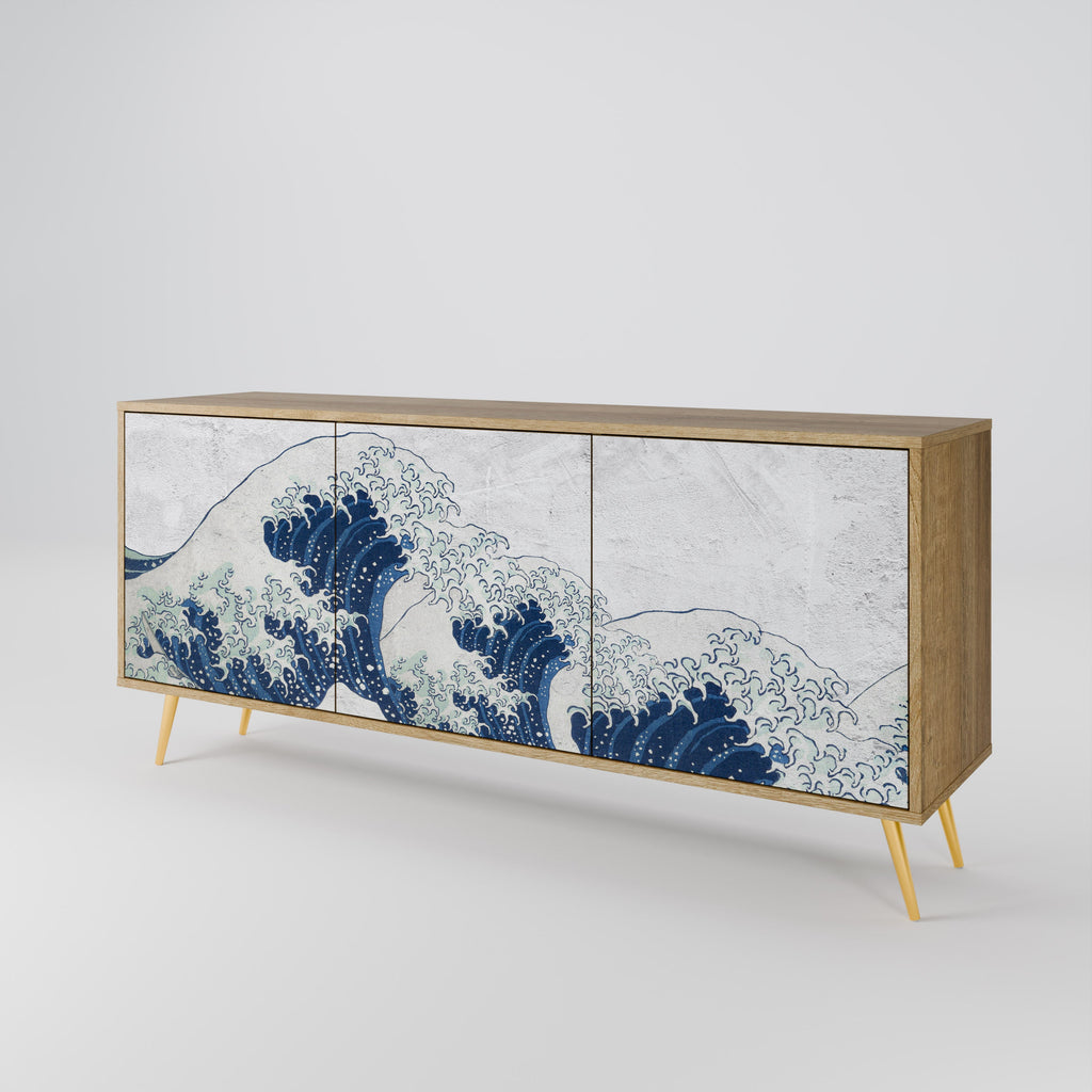 DIE GROSSE WELLE VON KANAGAWA 3-türiges Sideboard in Eichenoptik