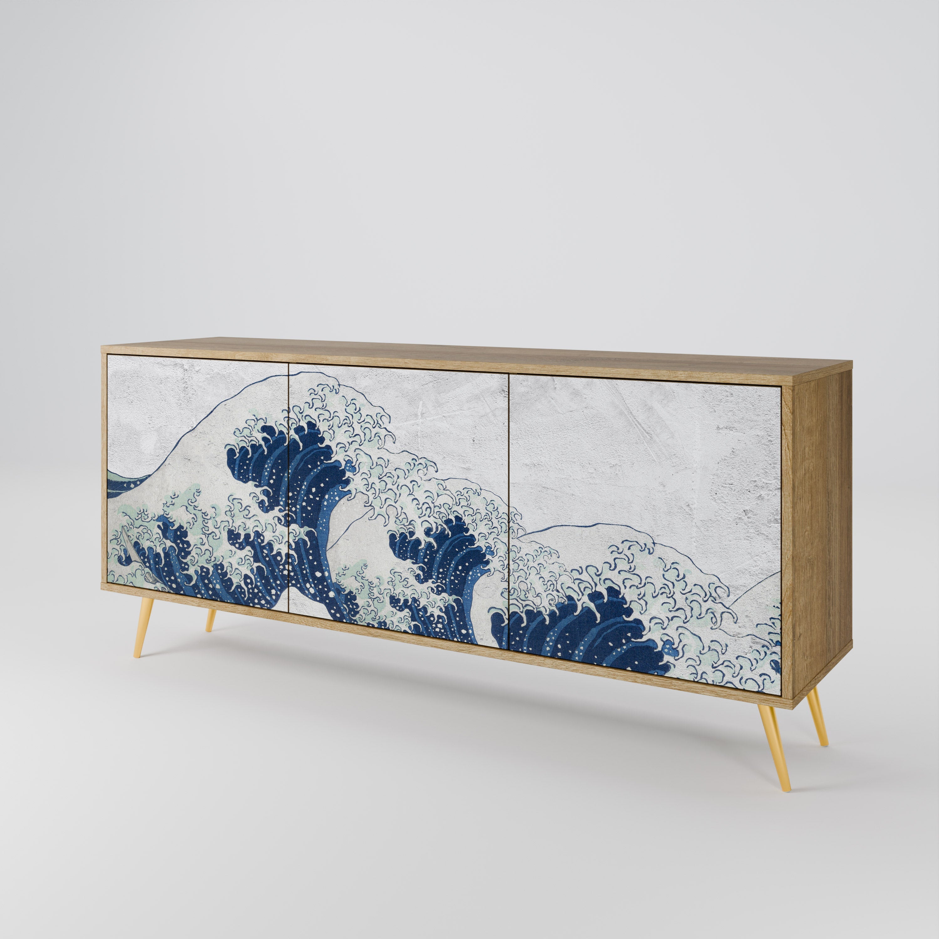 DIE GROSSE WELLE VON KANAGAWA 3-türiges Sideboard in Eichenoptik