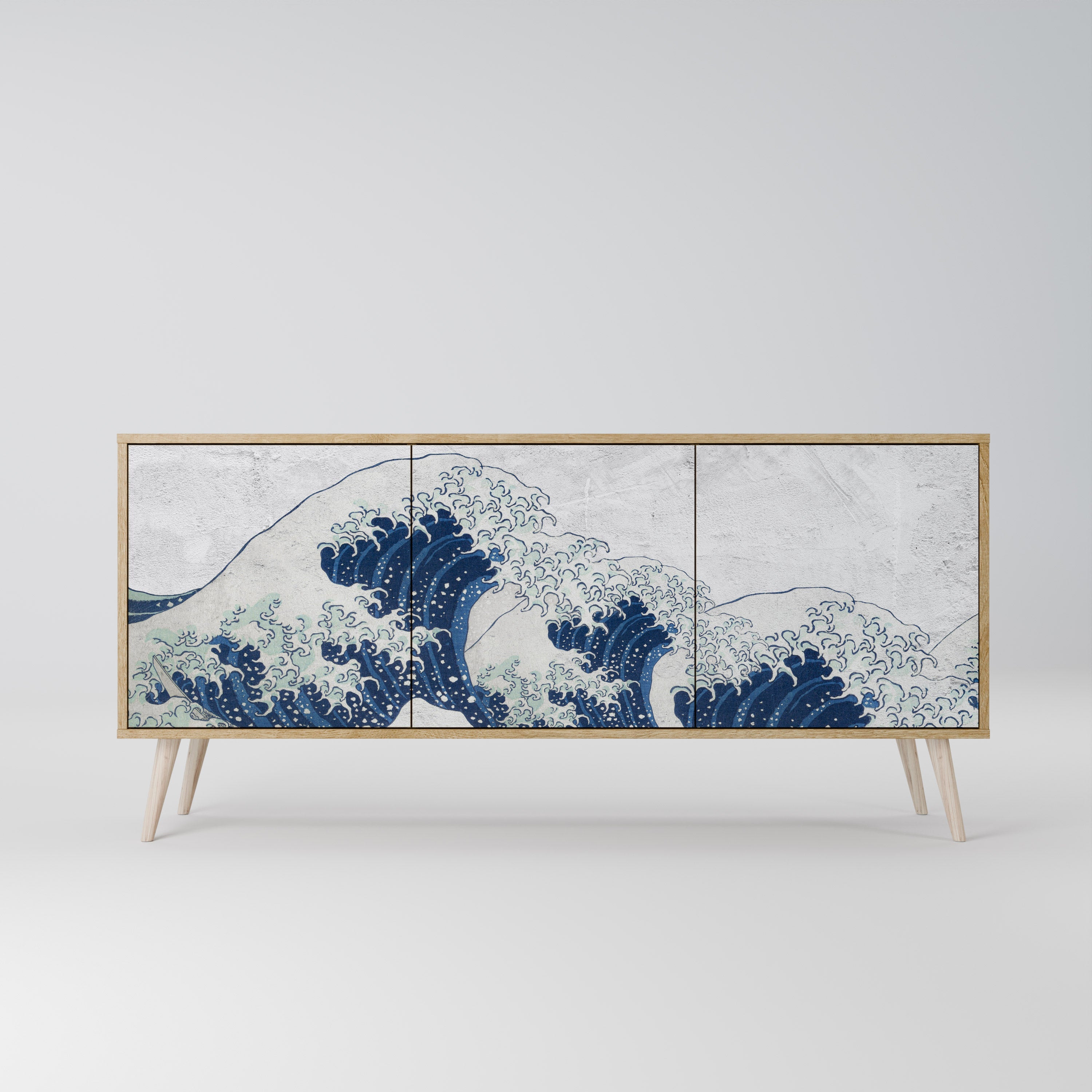 DIE GROSSE WELLE VON KANAGAWA 3-türiges Sideboard in Eichenoptik