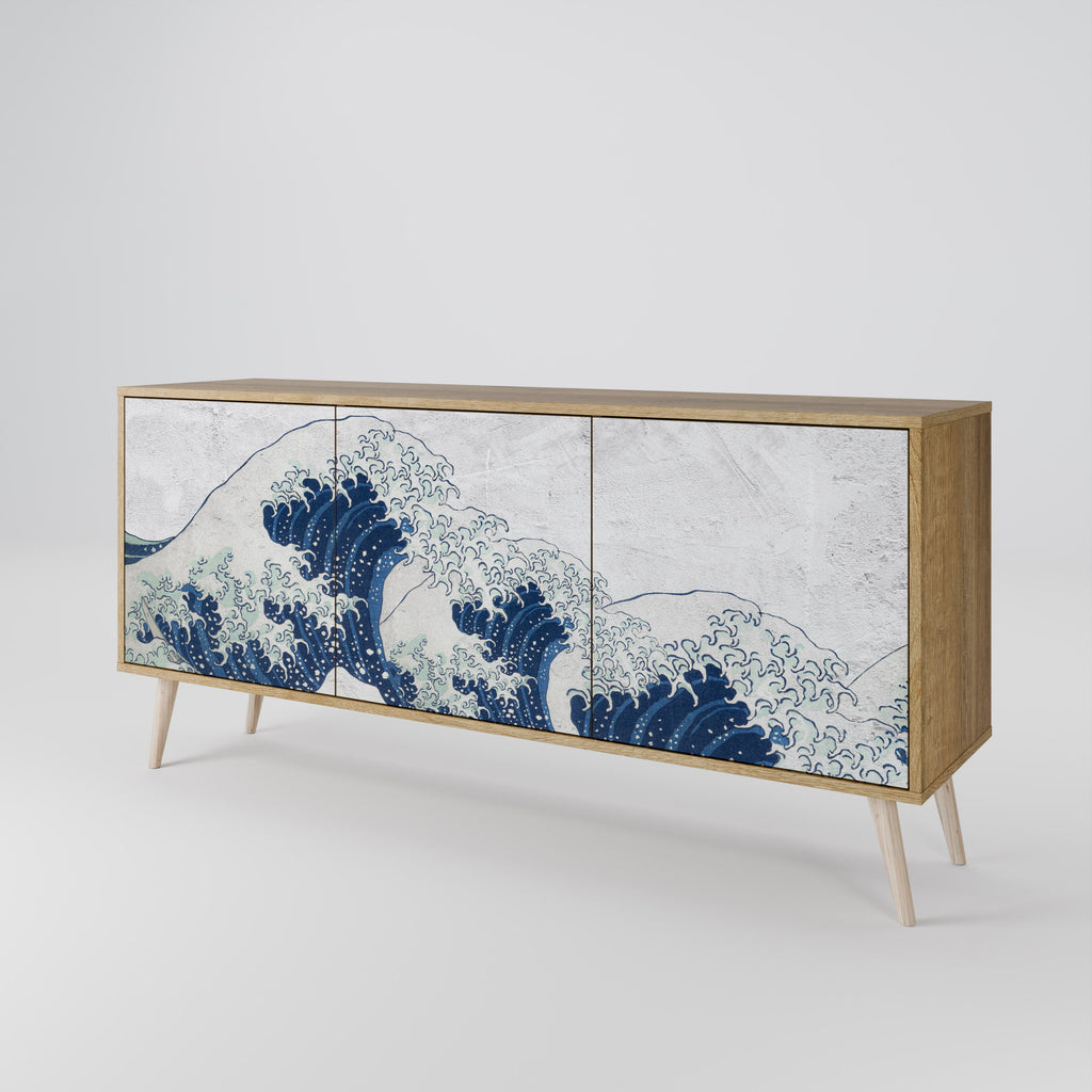 DIE GROSSE WELLE VON KANAGAWA 3-türiges Sideboard in Eichenoptik