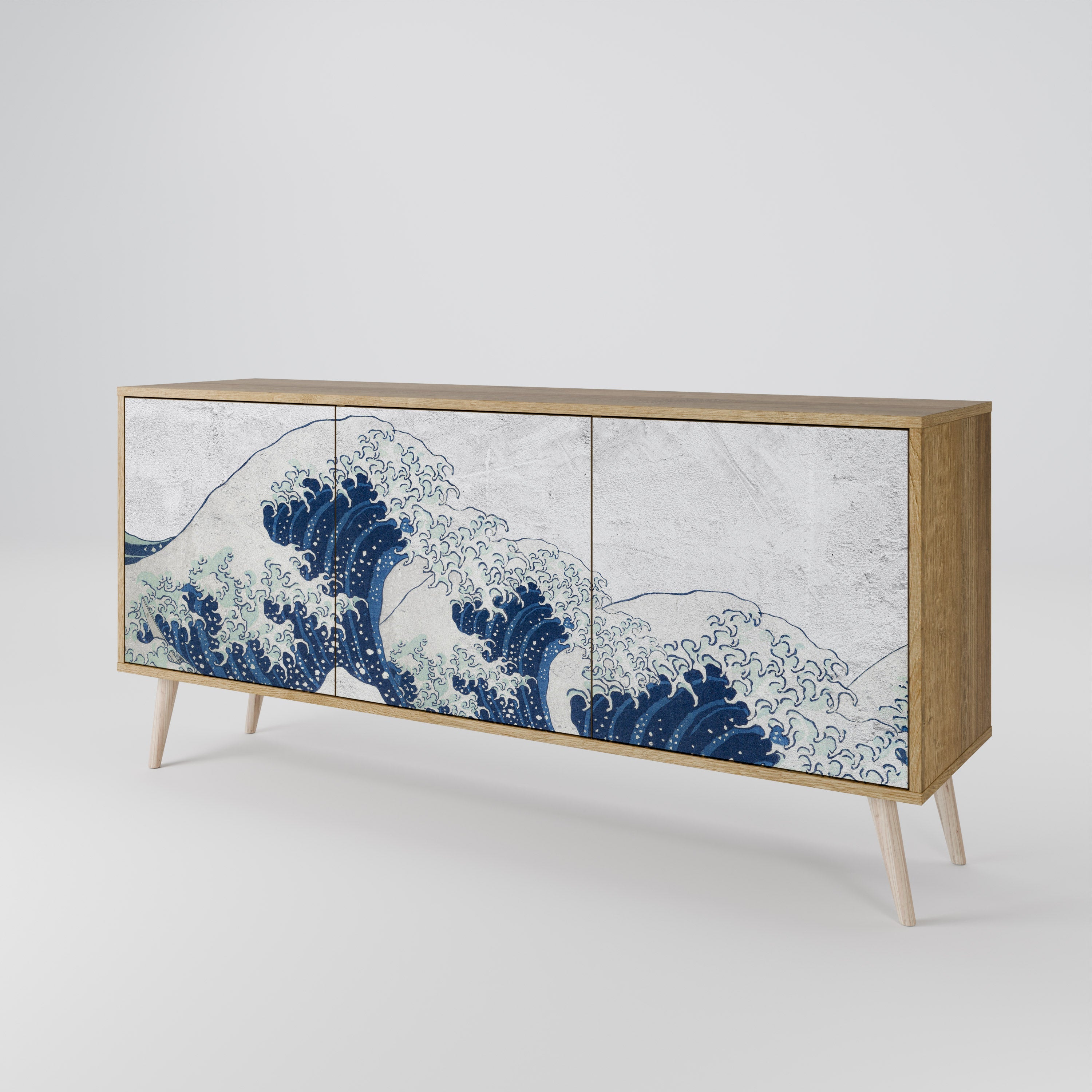 DIE GROSSE WELLE VON KANAGAWA 3-türiges Sideboard in Eichenoptik