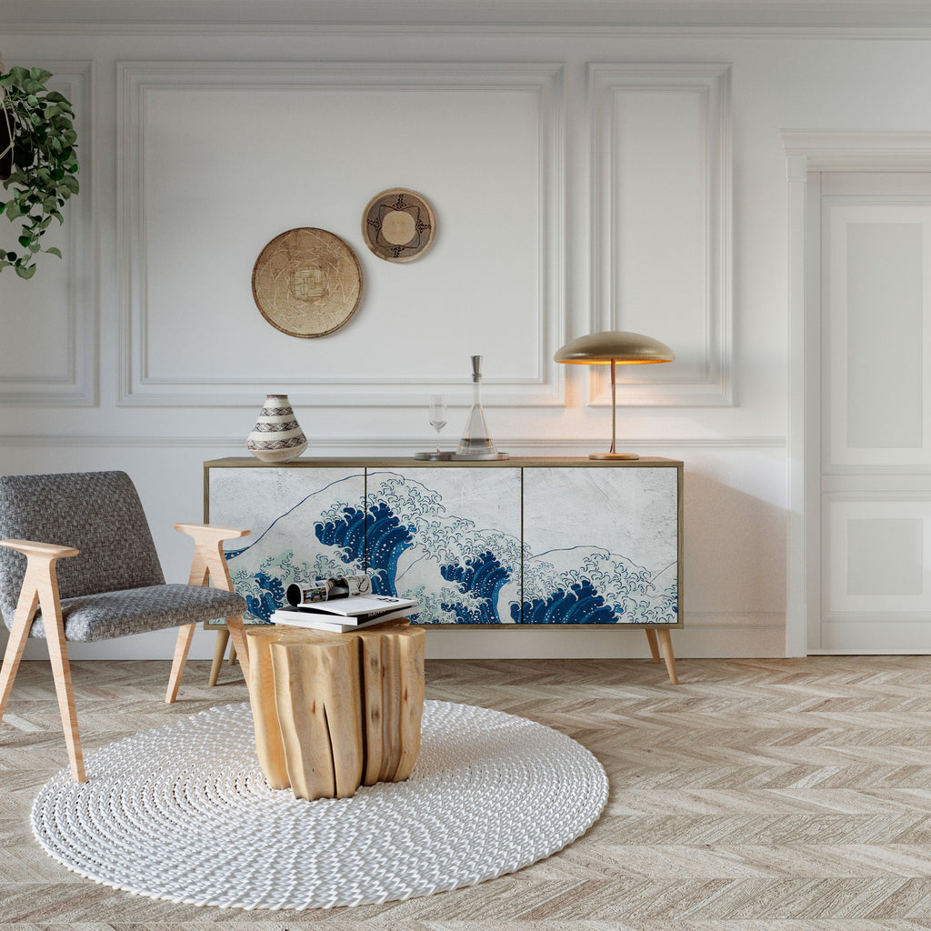 DIE GROSSE WELLE VON KANAGAWA 3-türiges Sideboard in Eichenoptik