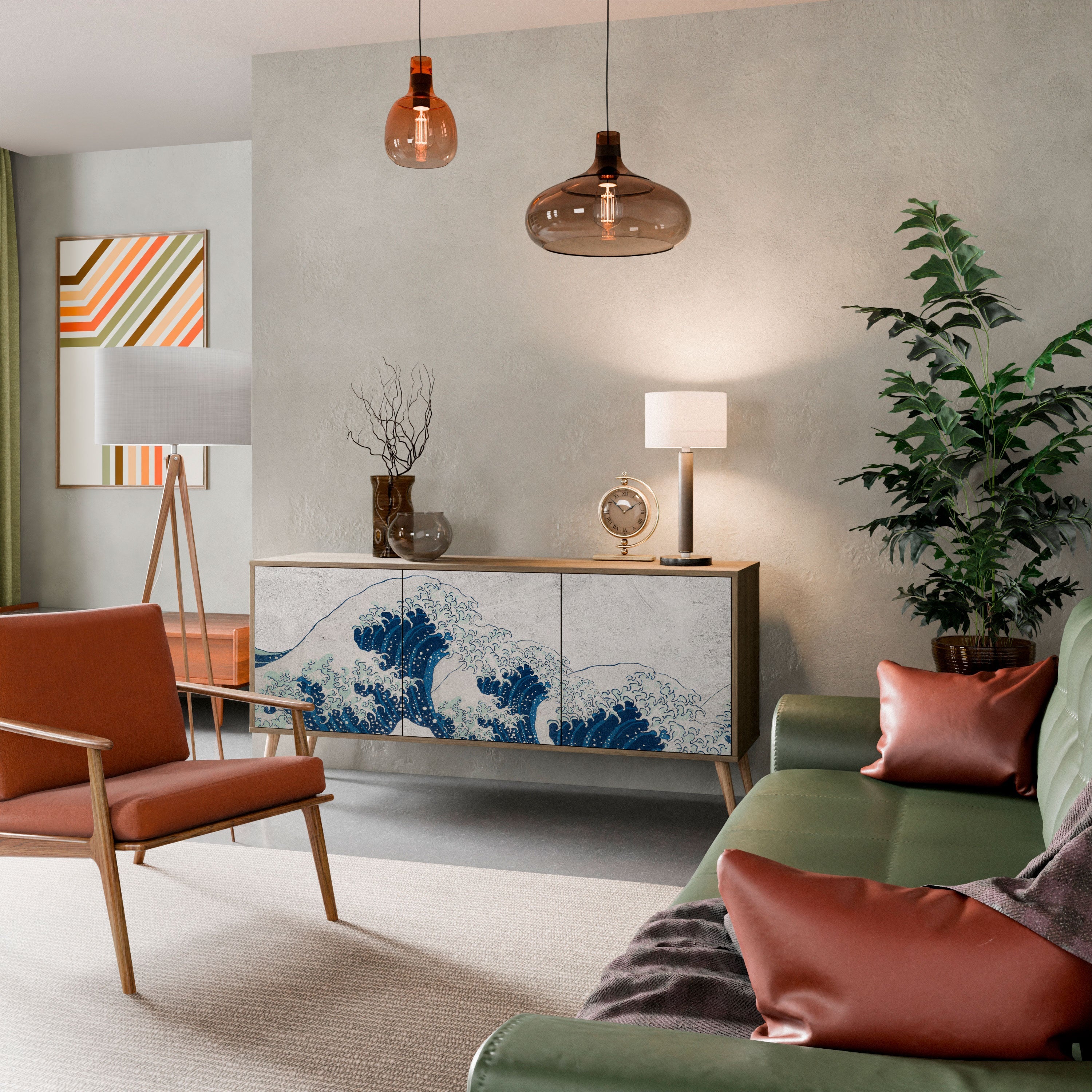 DIE GROSSE WELLE VON KANAGAWA 3-türiges Sideboard in Eichenoptik