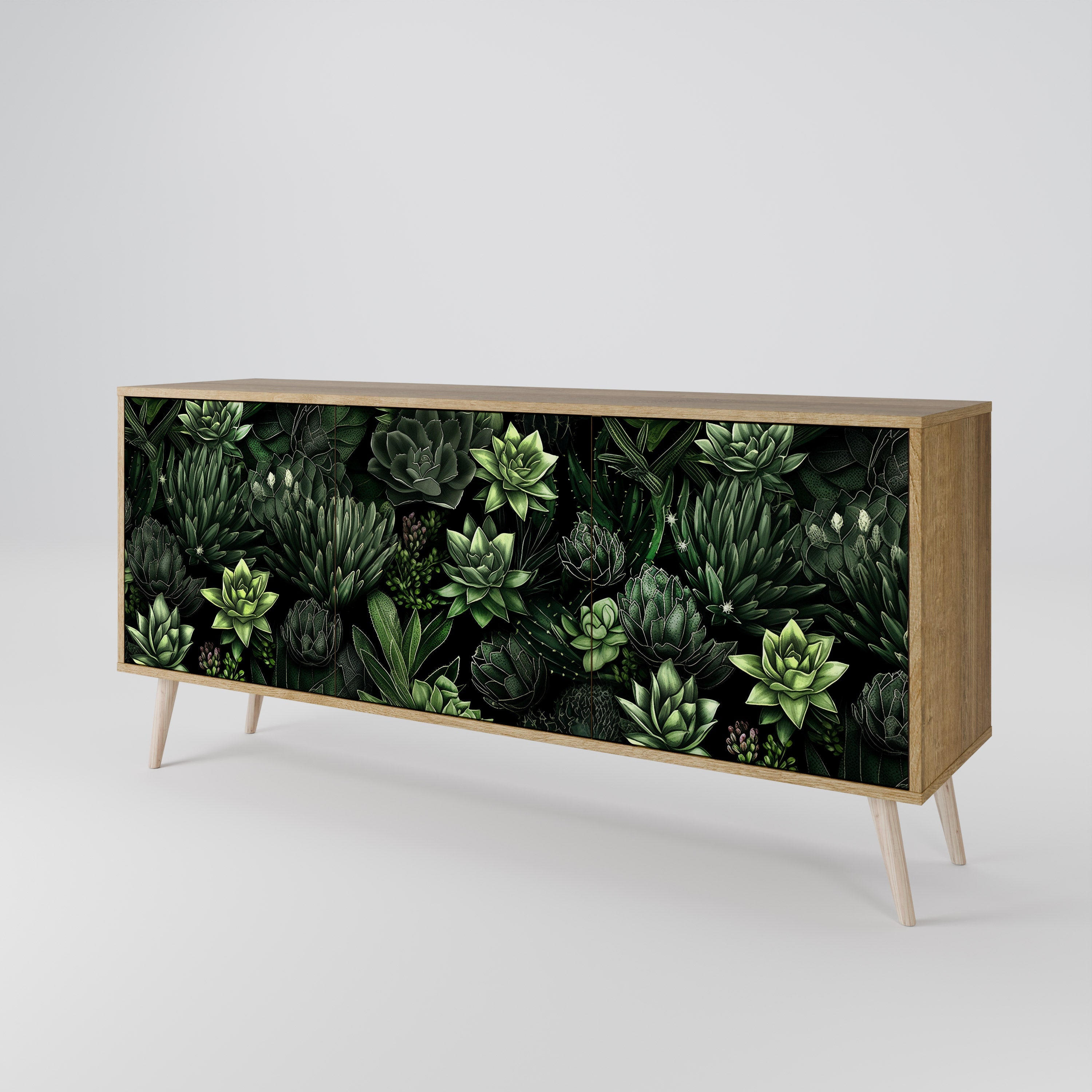 SUCCULENT JUNGLE 3-türiges Sideboard in Eichenoptik