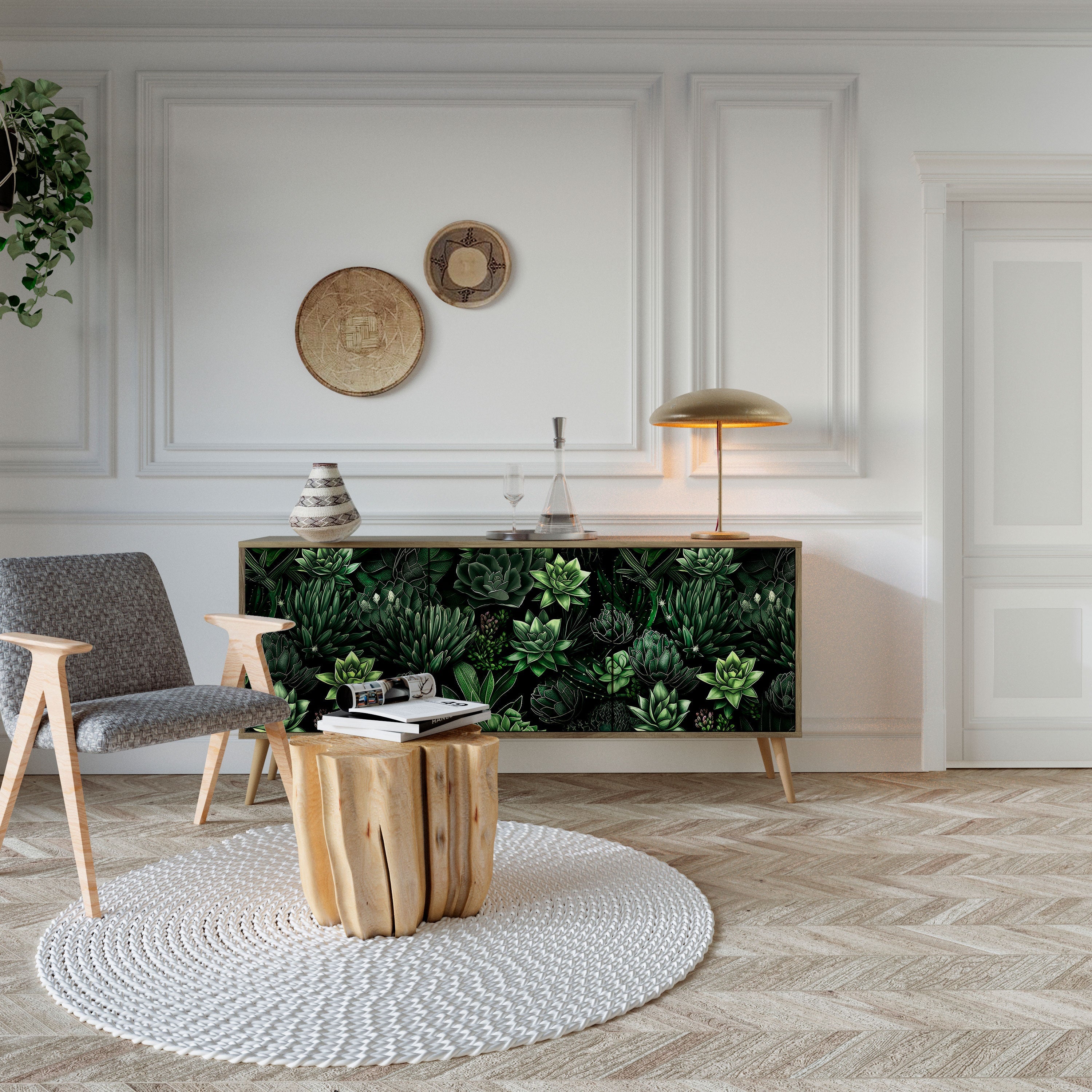 SUCCULENT JUNGLE 3-türiges Sideboard in Eichenoptik