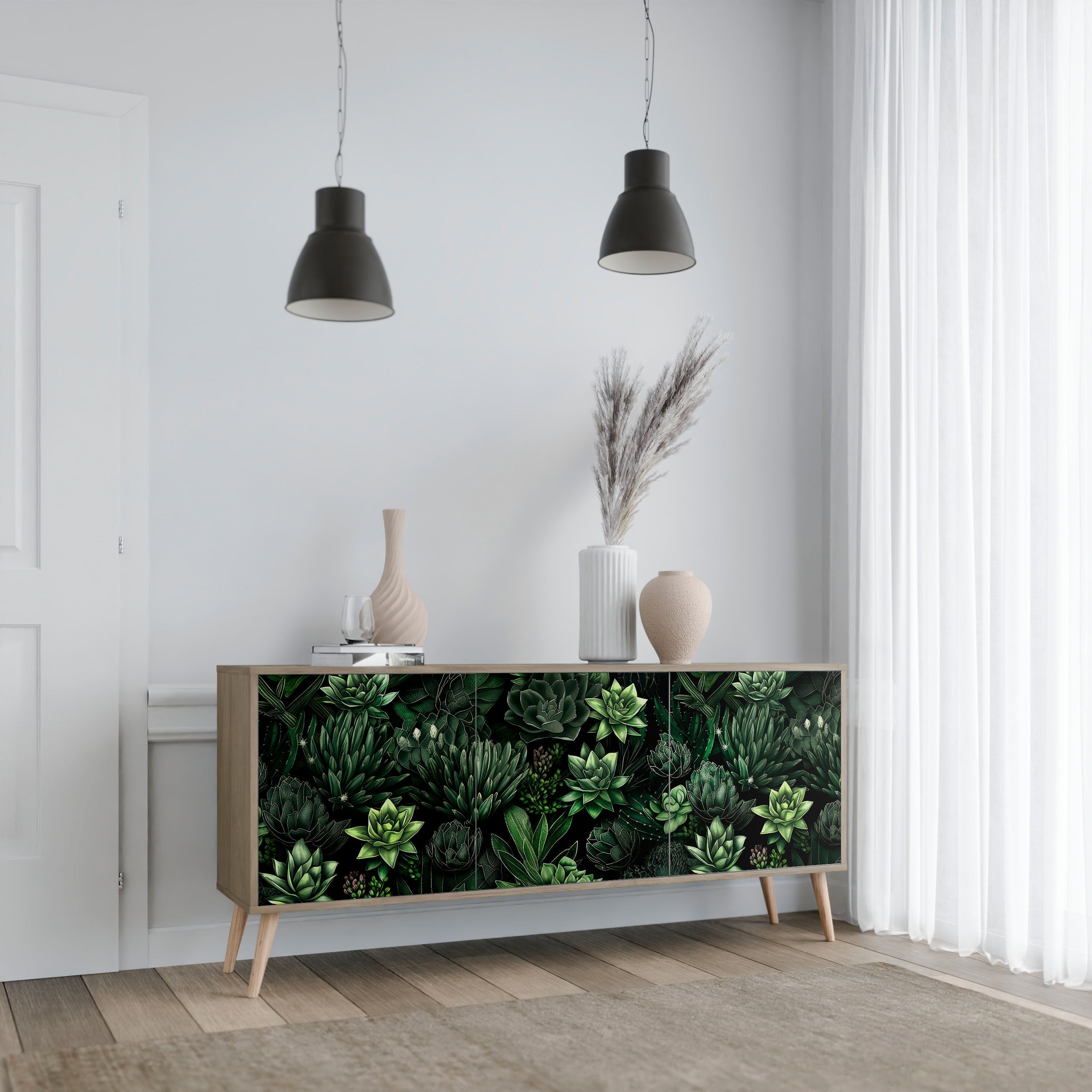 SUCCULENT JUNGLE 3-türiges Sideboard in Eichenoptik