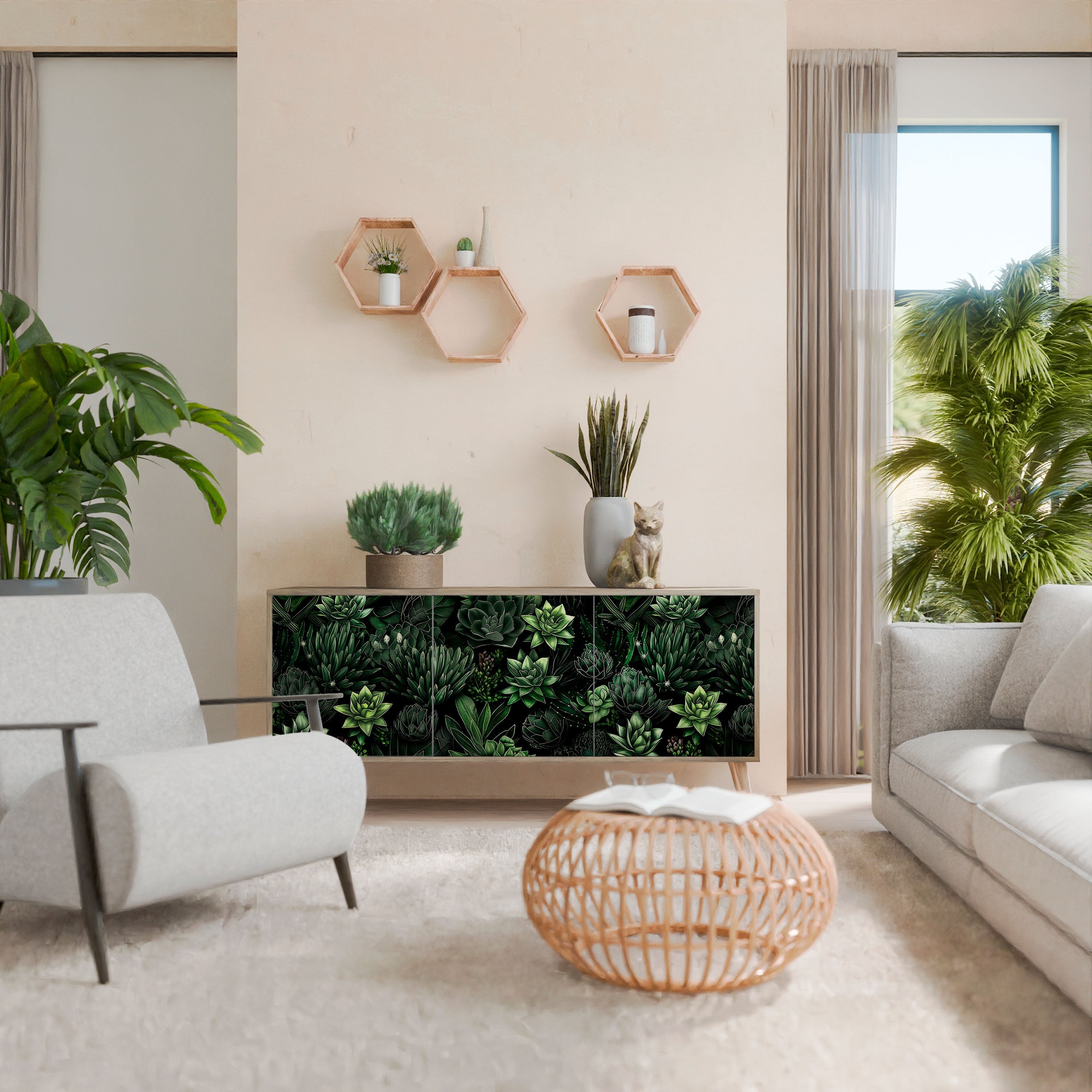 SUCCULENT JUNGLE 3-türiges Sideboard in Eichenoptik