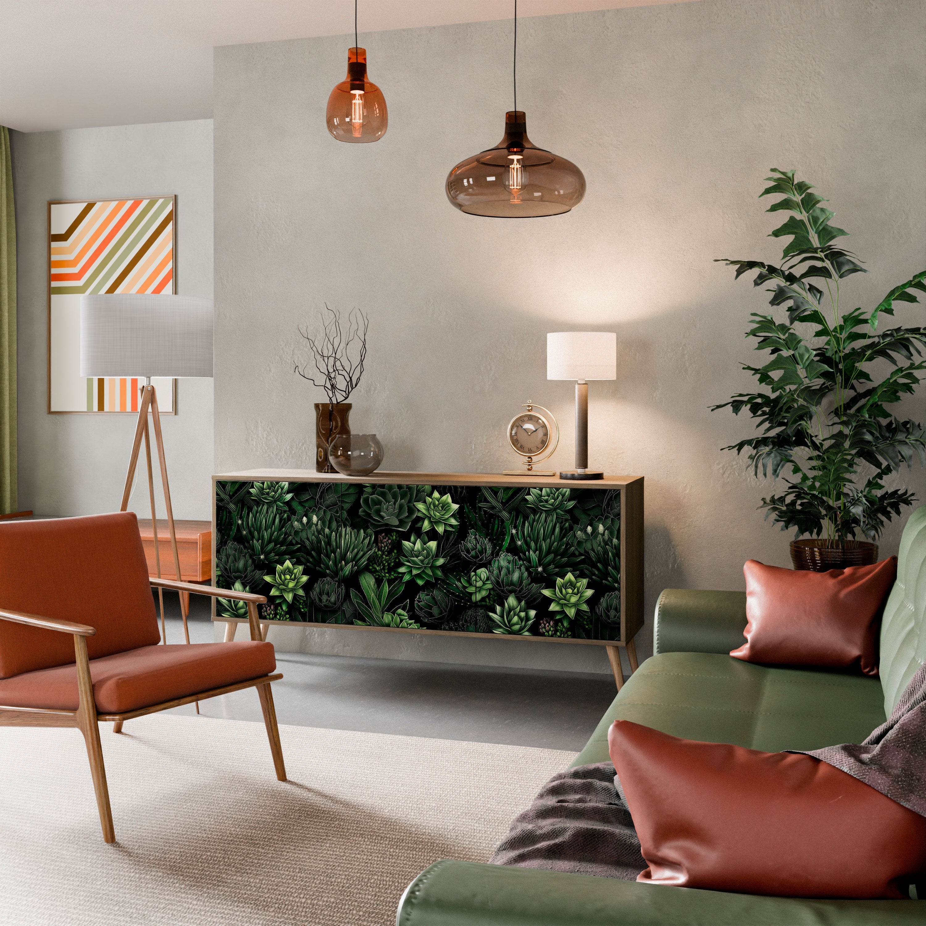 SUCCULENT JUNGLE 3-türiges Sideboard in Eichenoptik