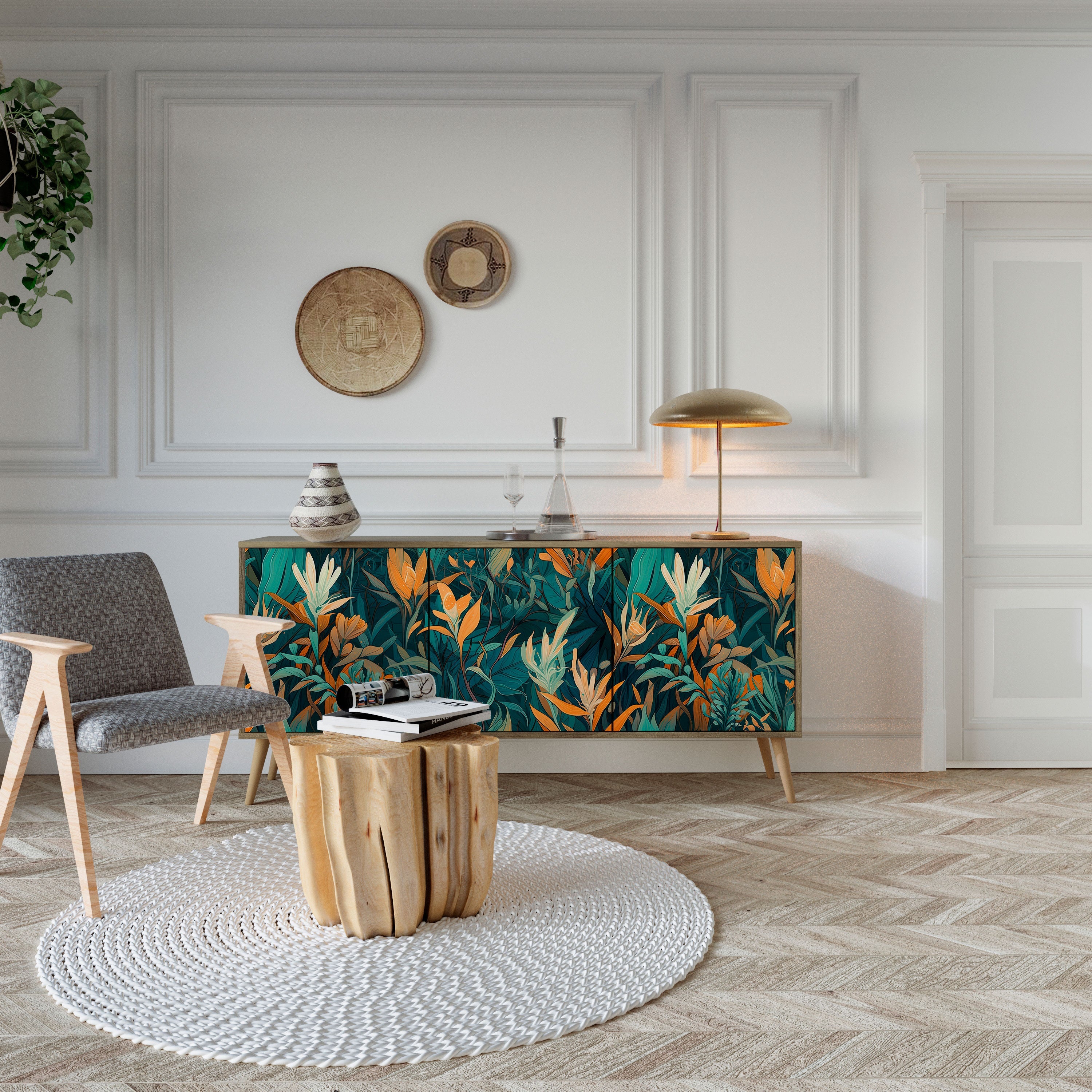 FLORAL SERENITY 3-türiges Sideboard in Eichenoptik