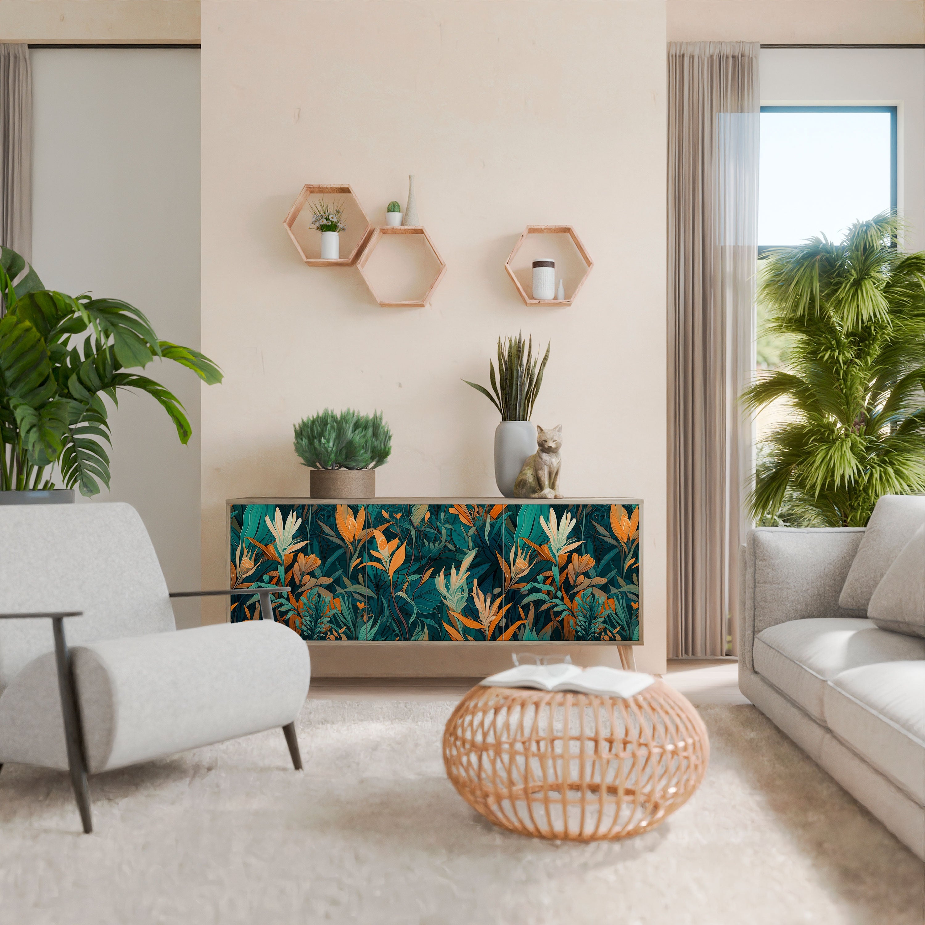 FLORAL SERENITY 3-türiges Sideboard in Eichenoptik