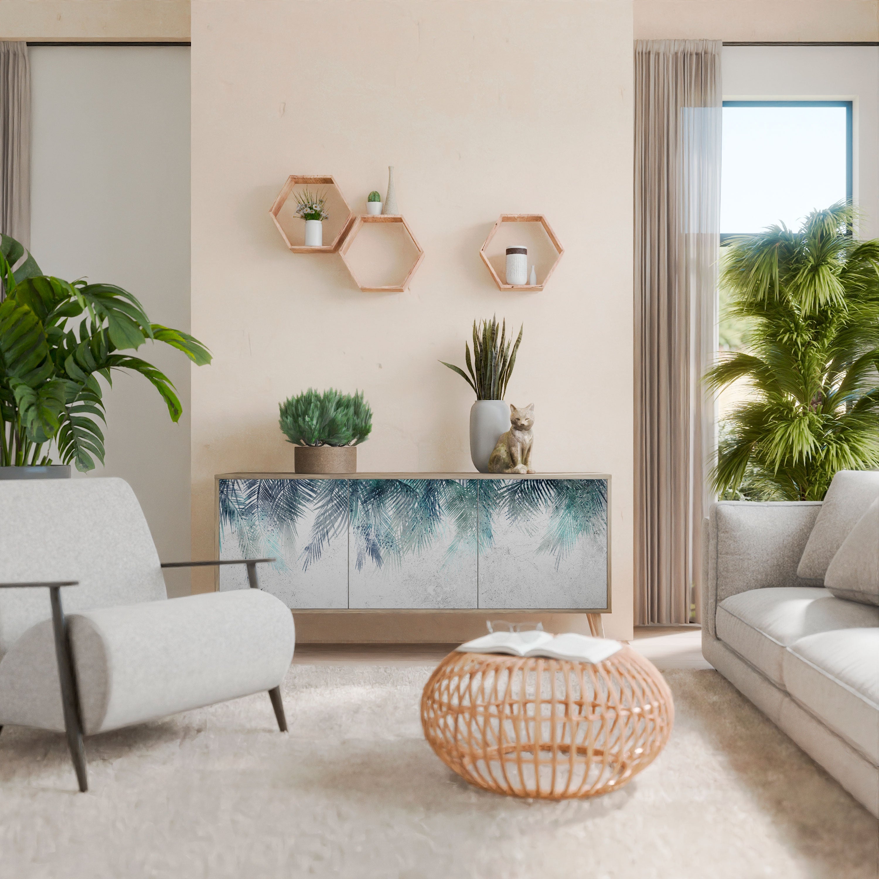 PALM VEIL 3-türiges Sideboard in Eichenoptik
