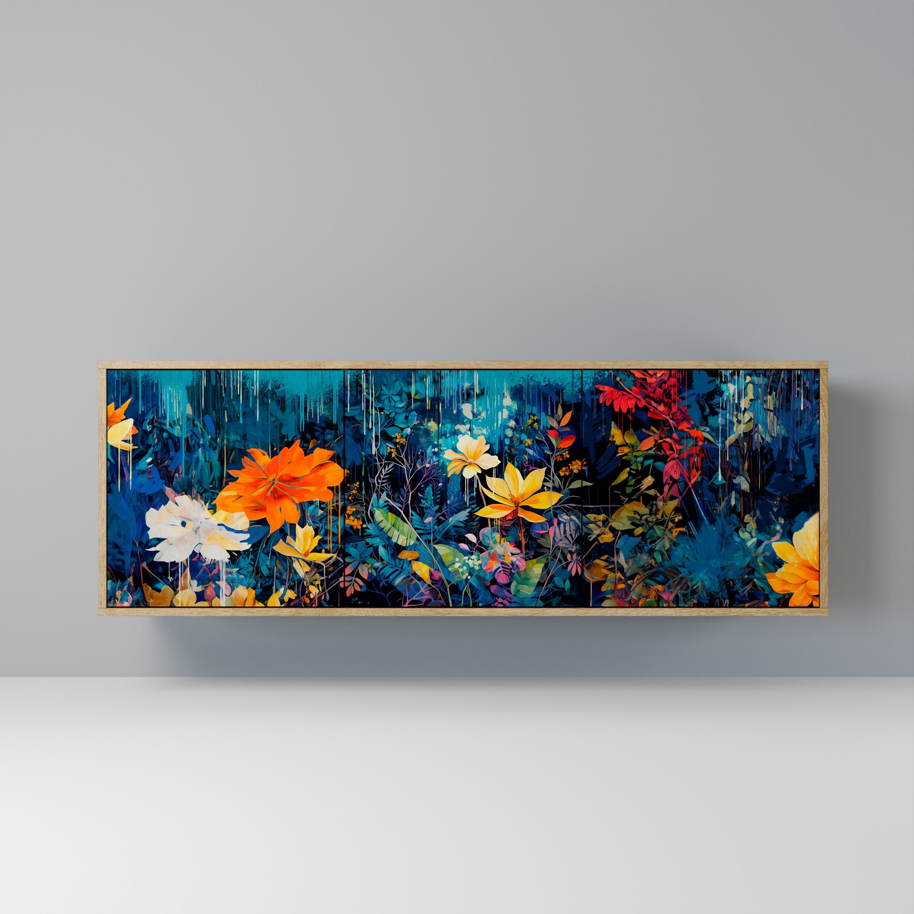 MIDNIGHT BLOSSOM 3-türiges Sideboard in Eichenoptik