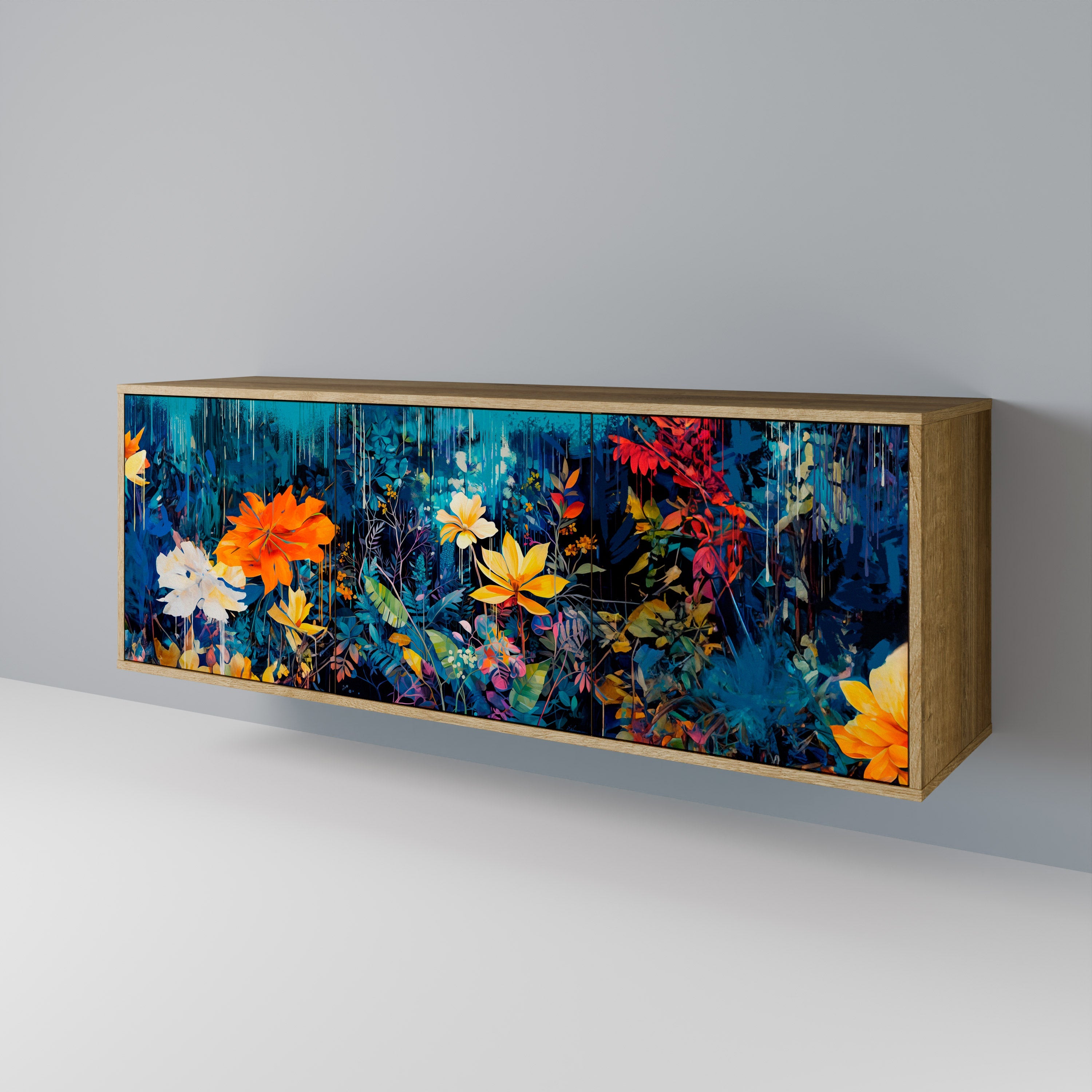 MIDNIGHT BLOSSOM 3-türiges Sideboard in Eichenoptik