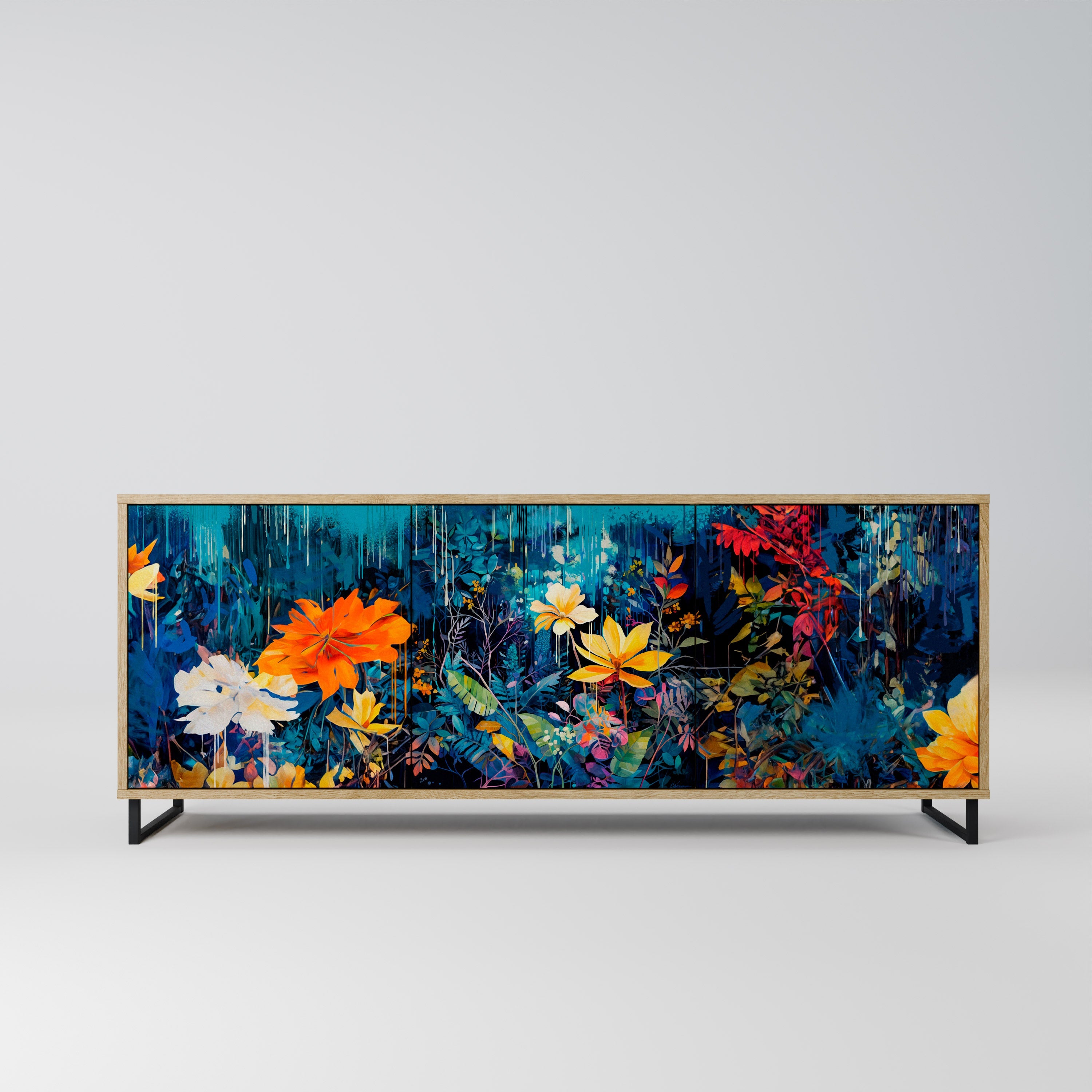 MIDNIGHT BLOSSOM 3-türiges Sideboard in Eichenoptik