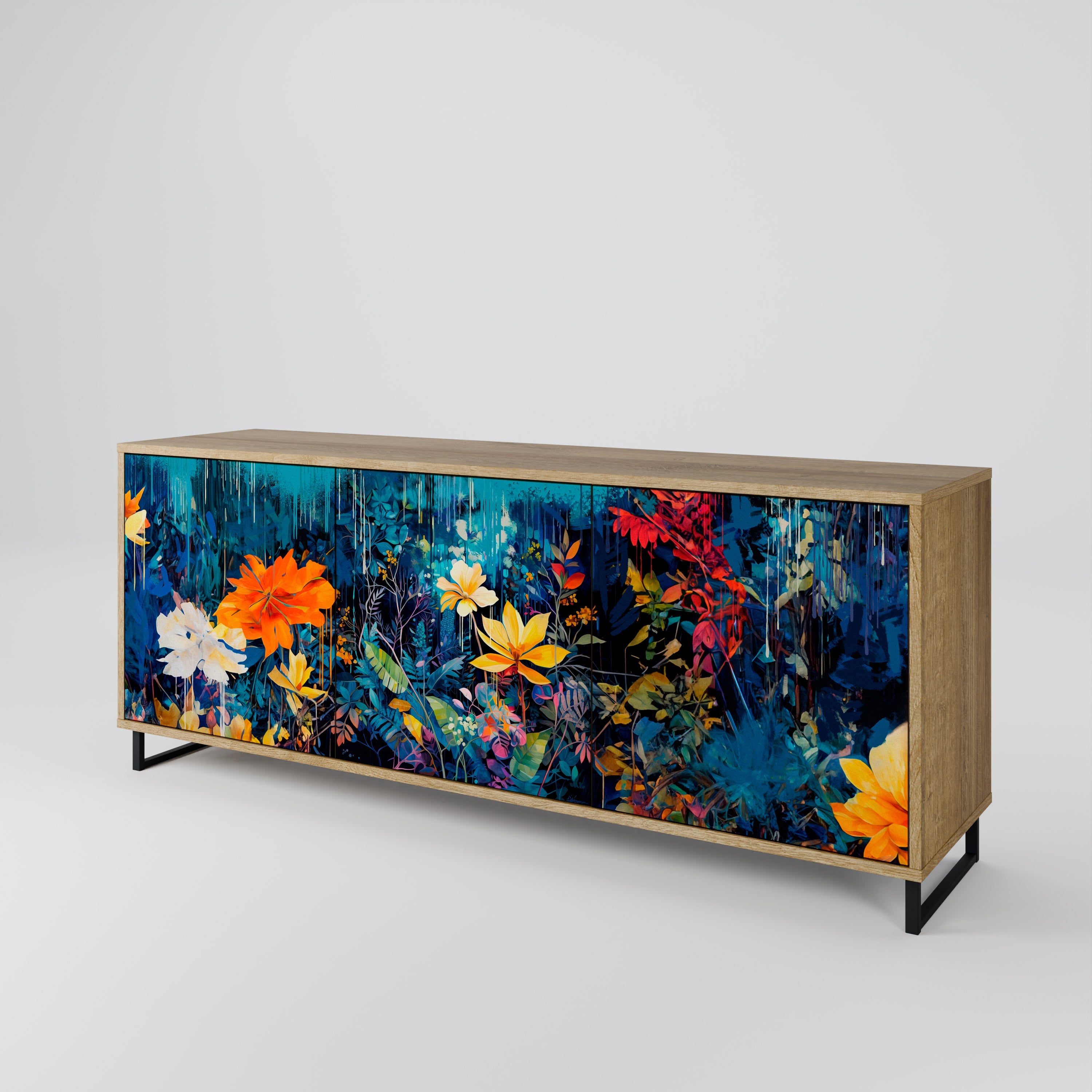 MIDNIGHT BLOSSOM 3-türiges Sideboard in Eichenoptik